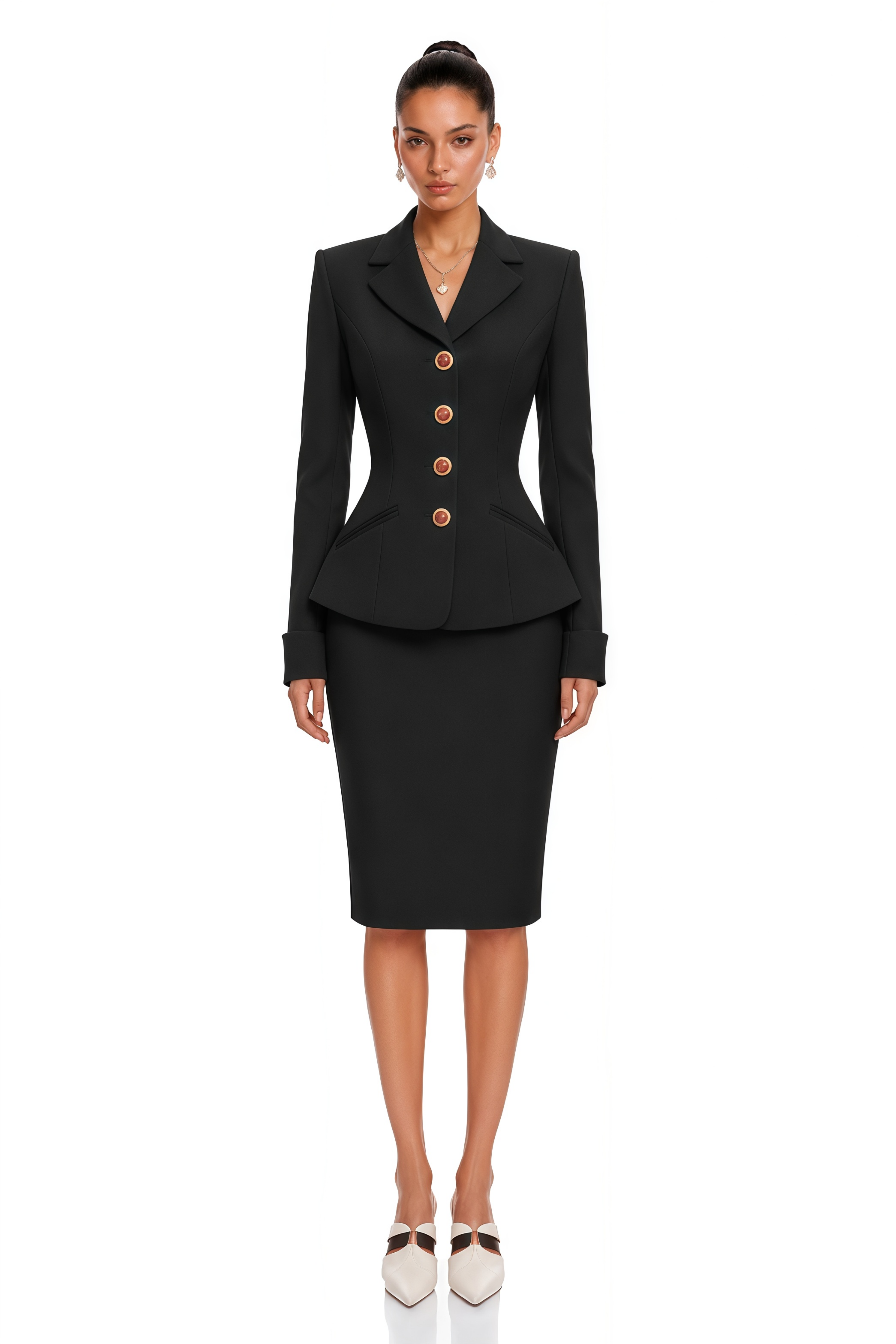 Aurore Black Single-Breasted Blazer & Skirt Set