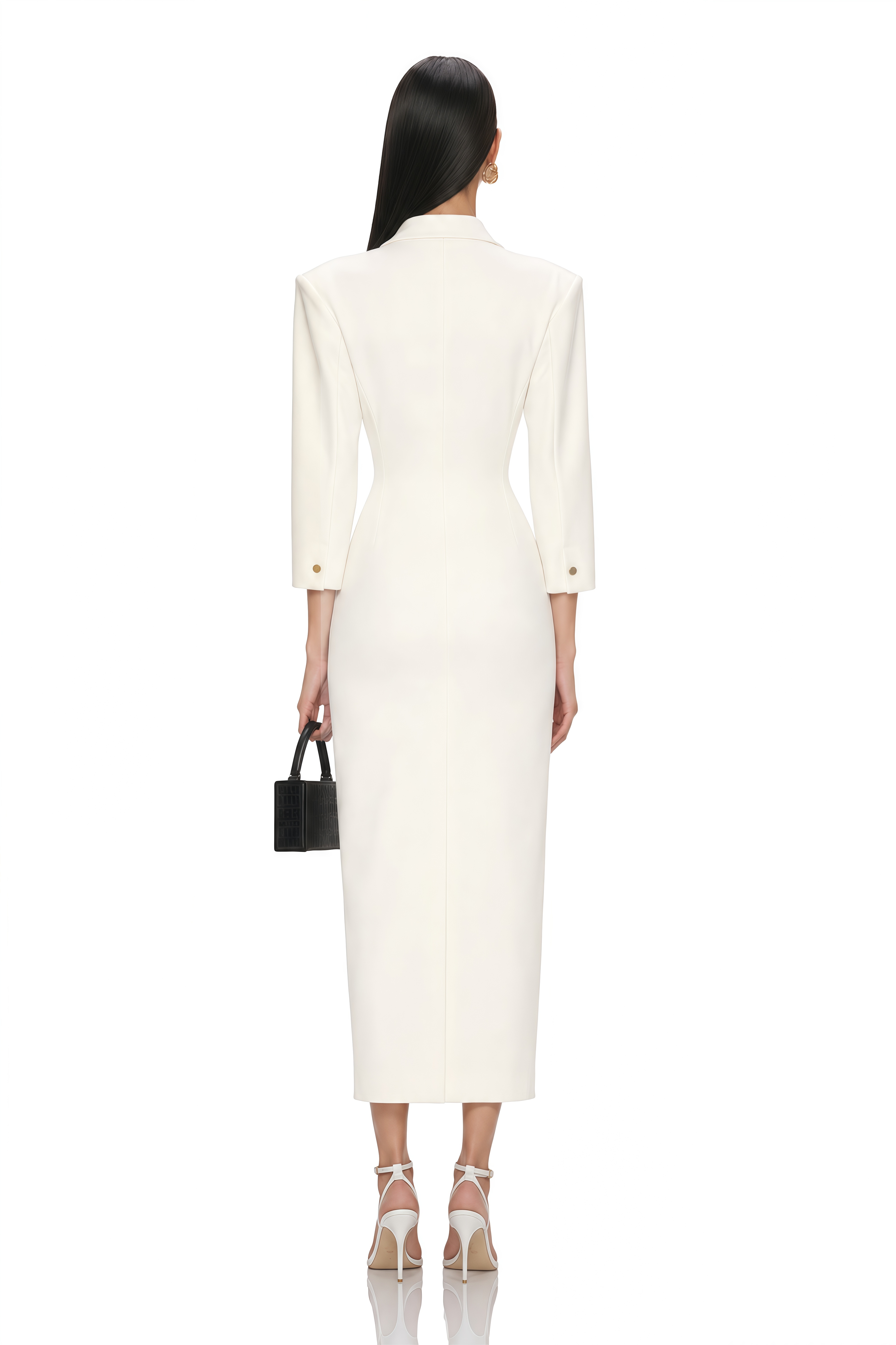 Avelise Ivory Collared Tailored Midi Dress