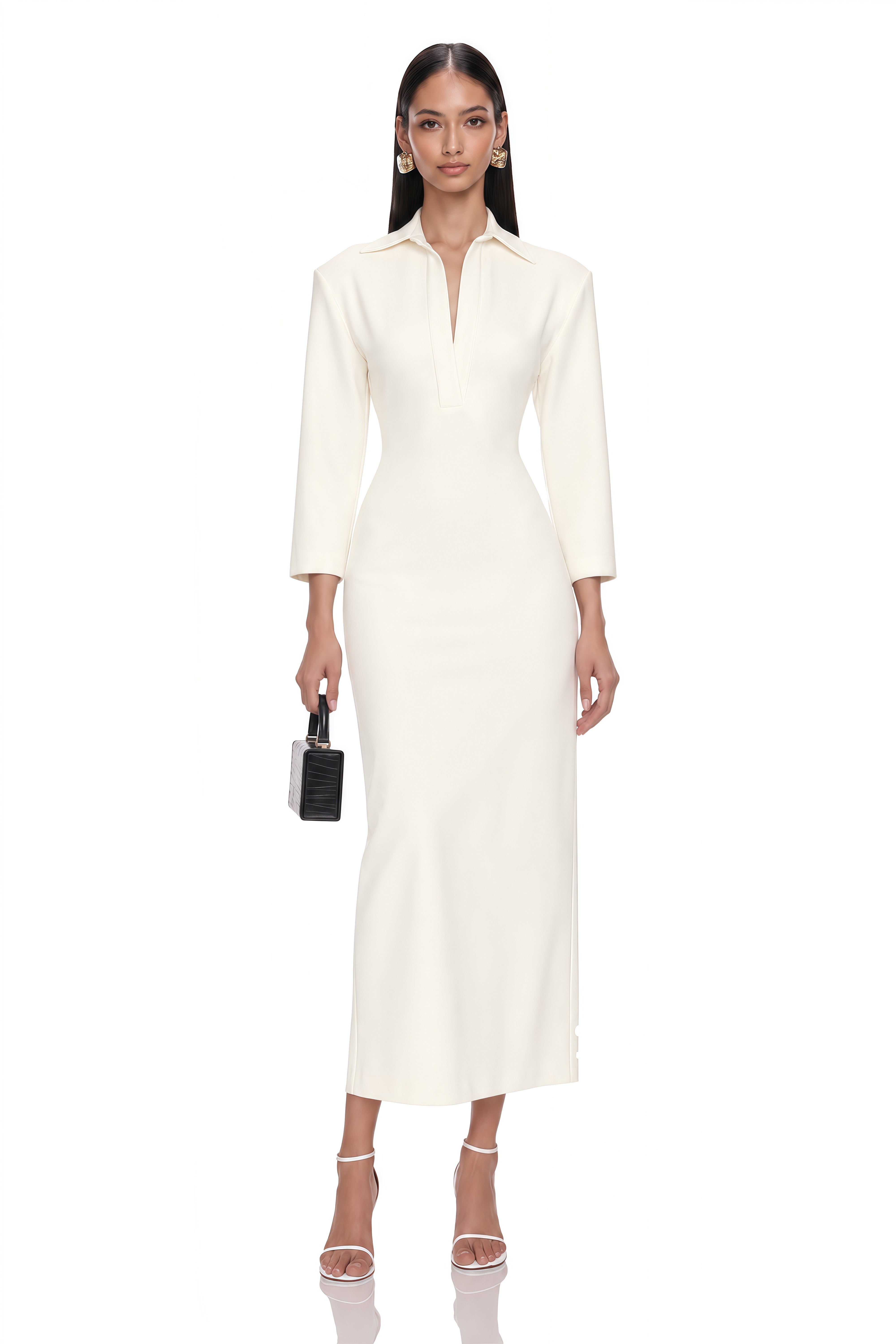 Avelise Ivory Collared Tailored Midi Dress