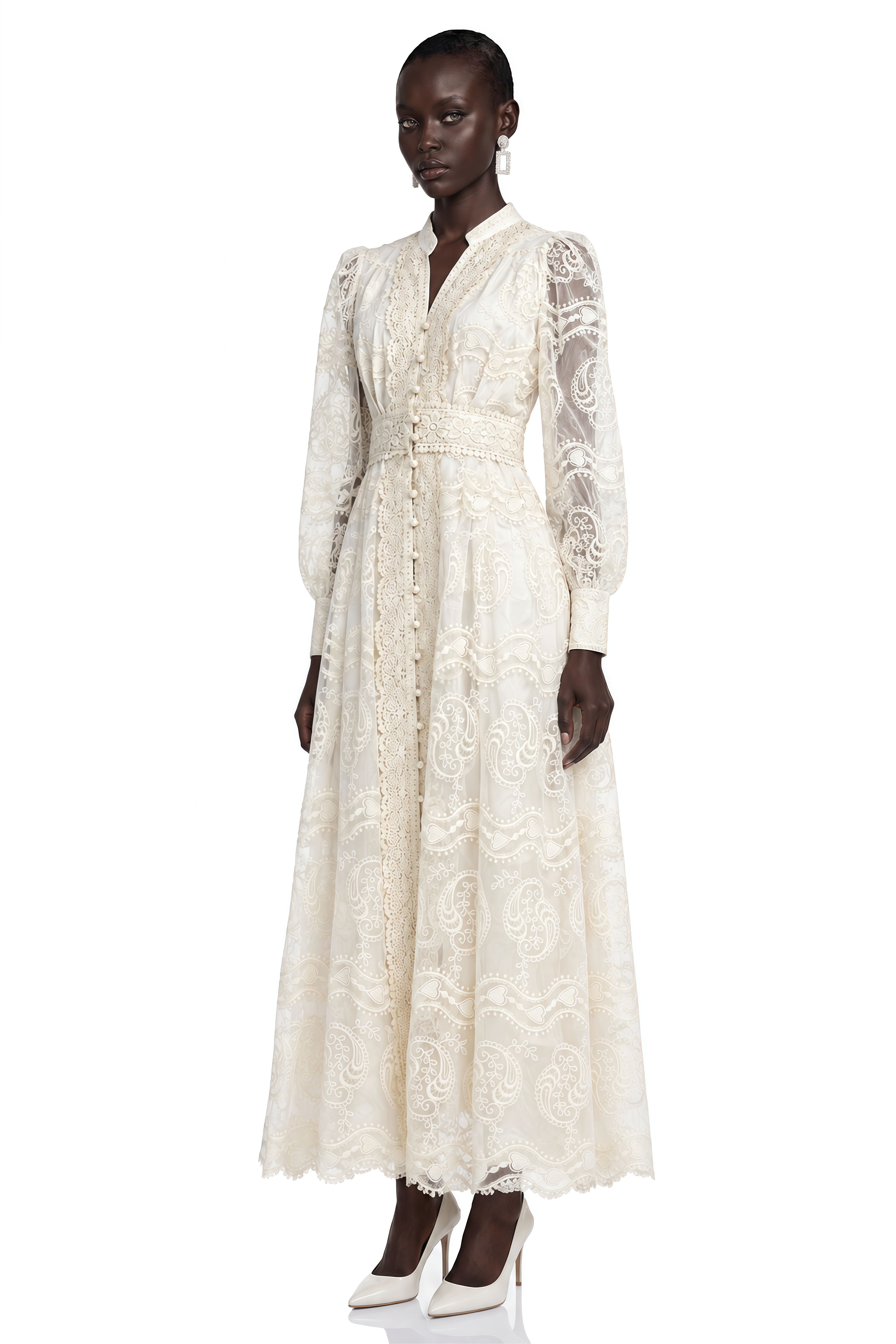 Avenelle White Lace V-Neck Maxi Dress