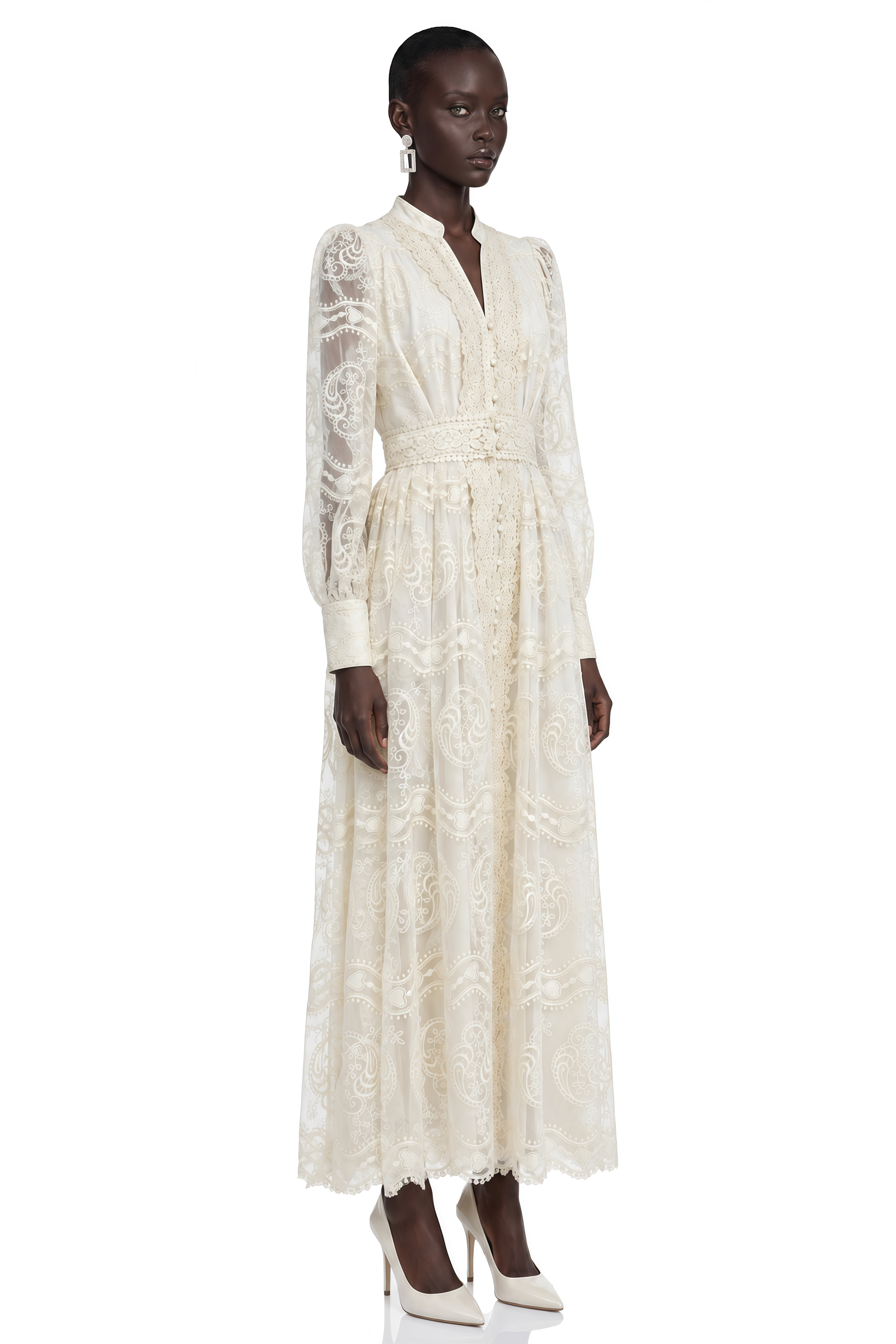 Avenelle White Lace V-Neck Maxi Dress