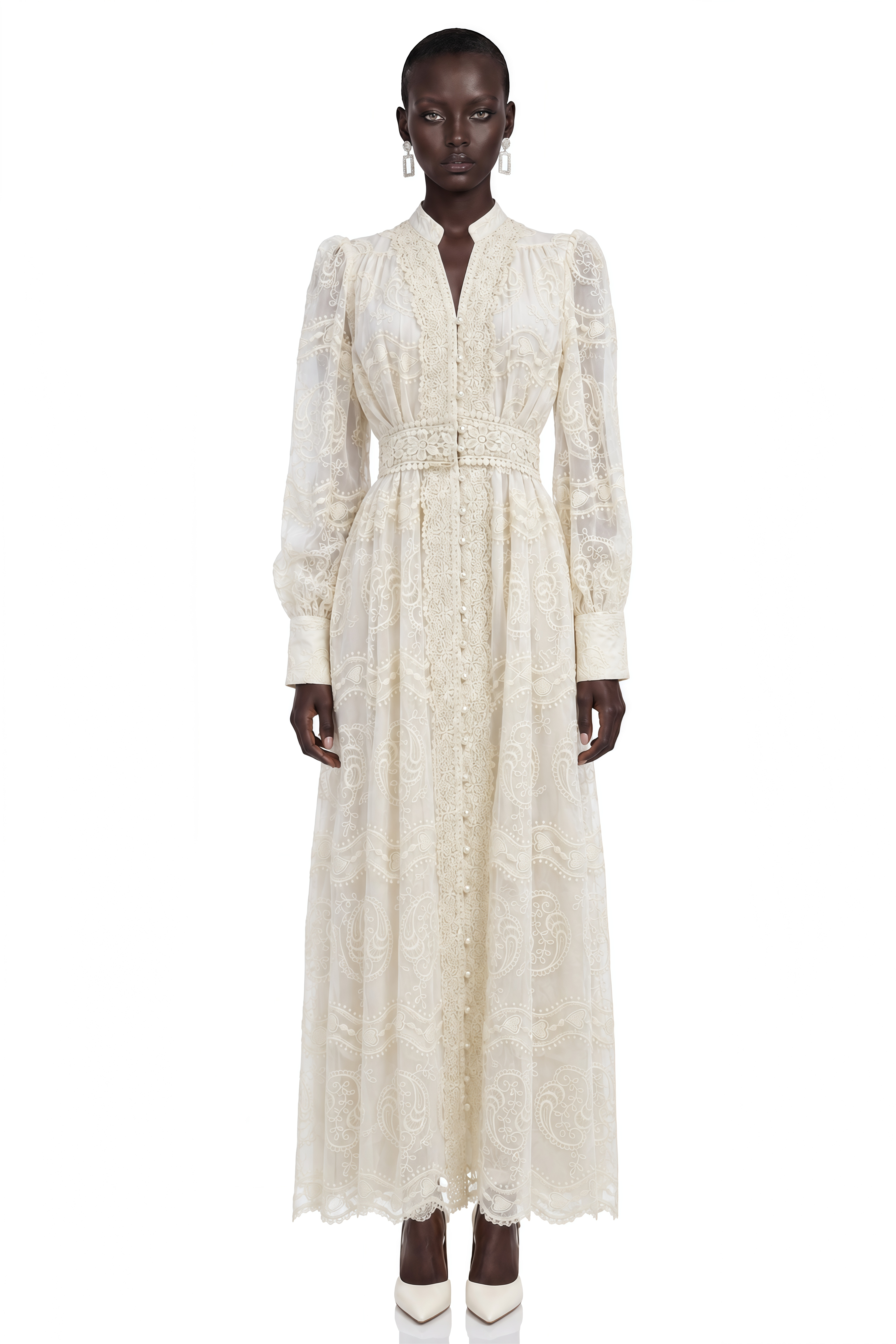 Avenelle White Lace V-Neck Maxi Dress