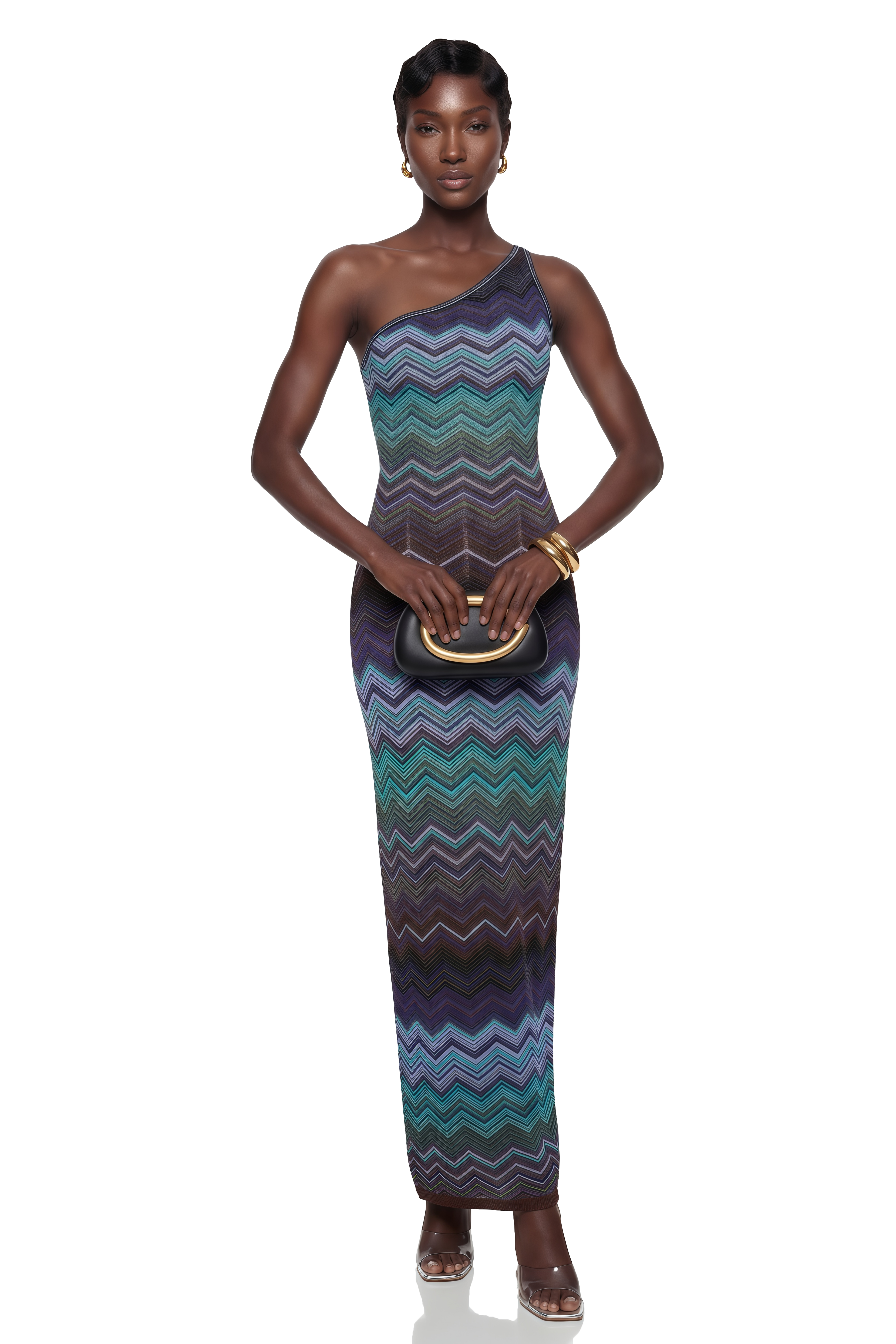 Avery Blue Knit Maxi Dress with Wave Pattern – Miss Rosier