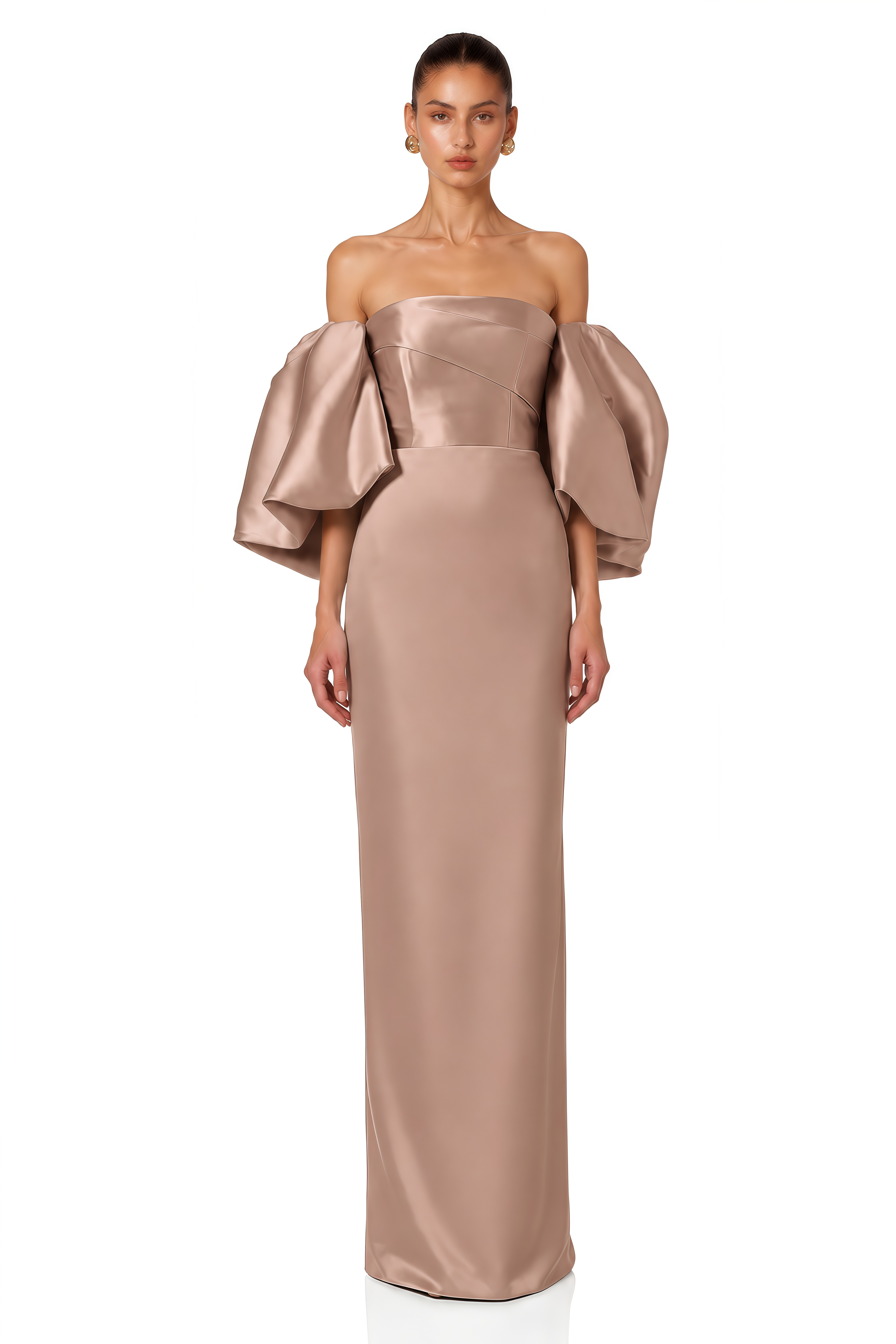 Avery Dusty Pink Off Shoulder Puff Sleeve Satin Maxi Dress