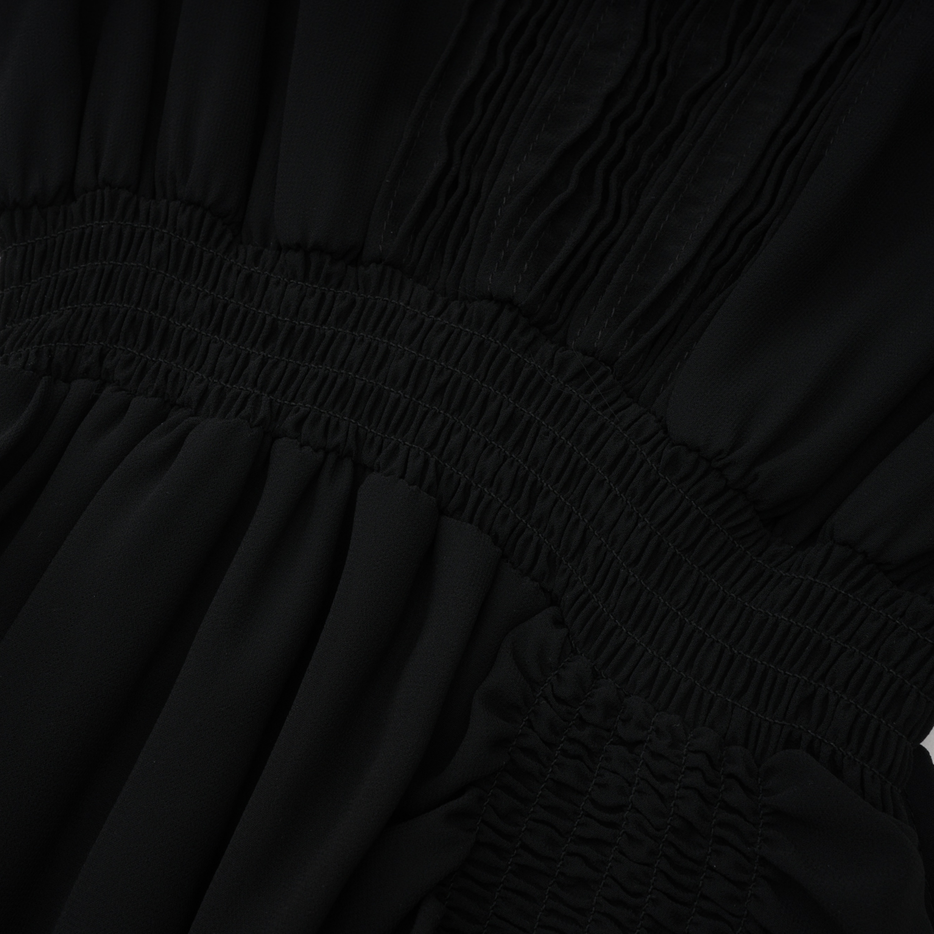 Avis Black Ruched Mini Dress with Lace Trim