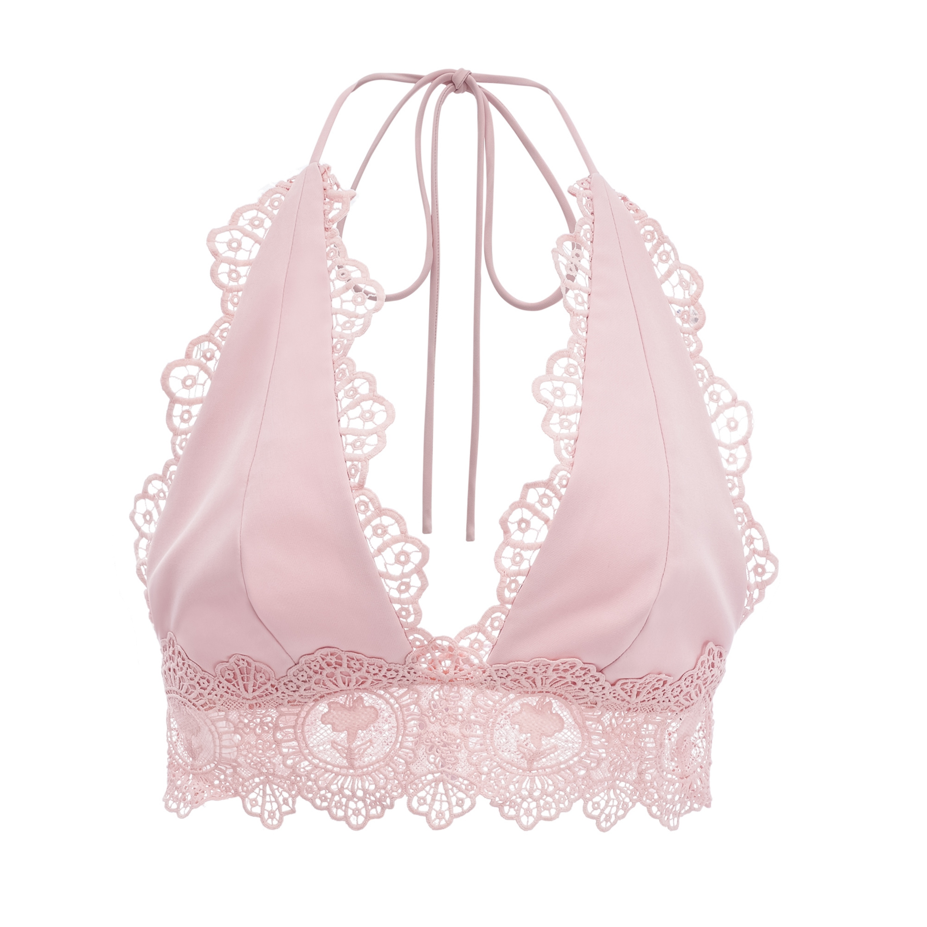 Ayla Pink Halterneck Top & Skirt Set with Lace Trim