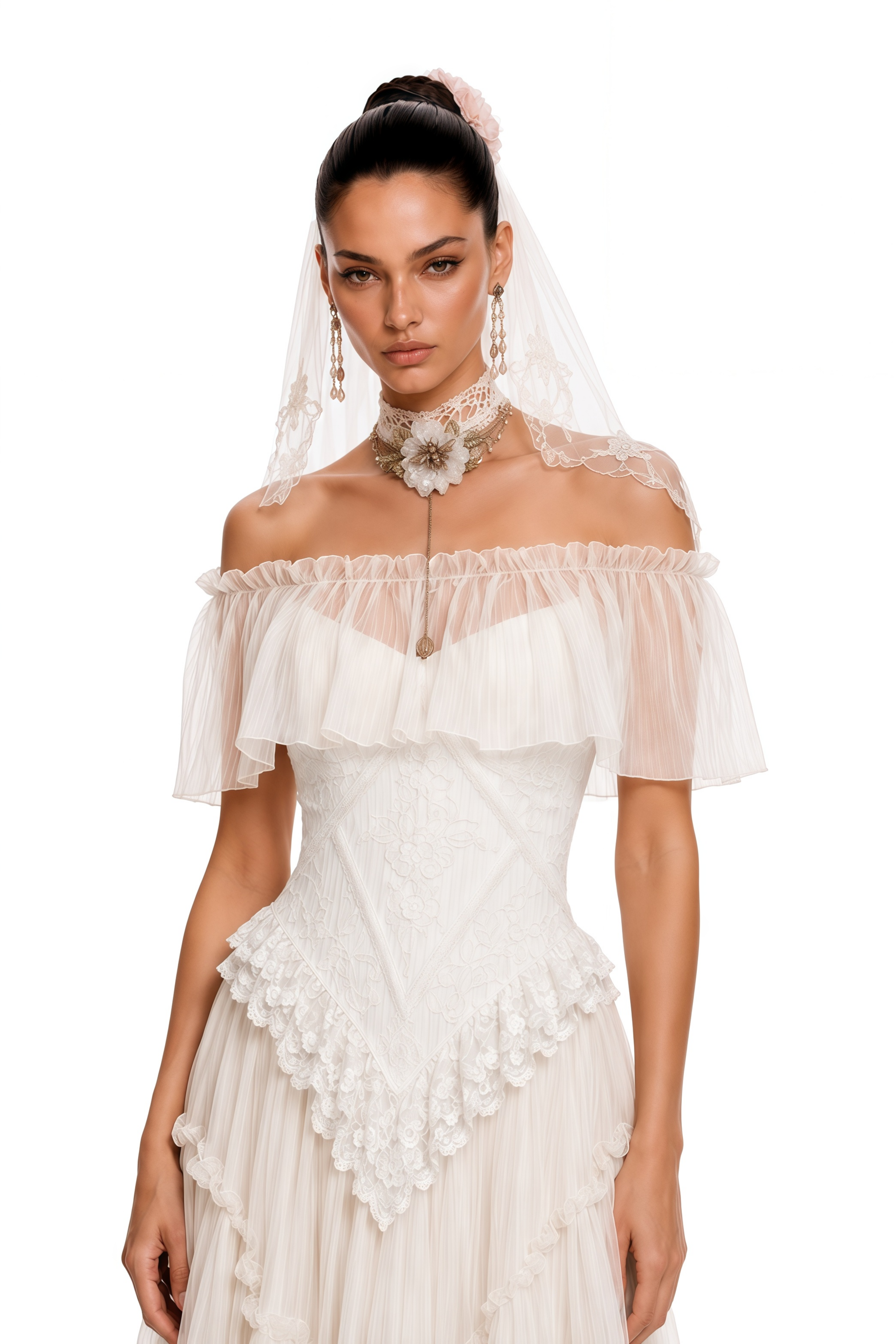 Azelie White Off-Shoulder Pleated Maxi Dress with Shawl