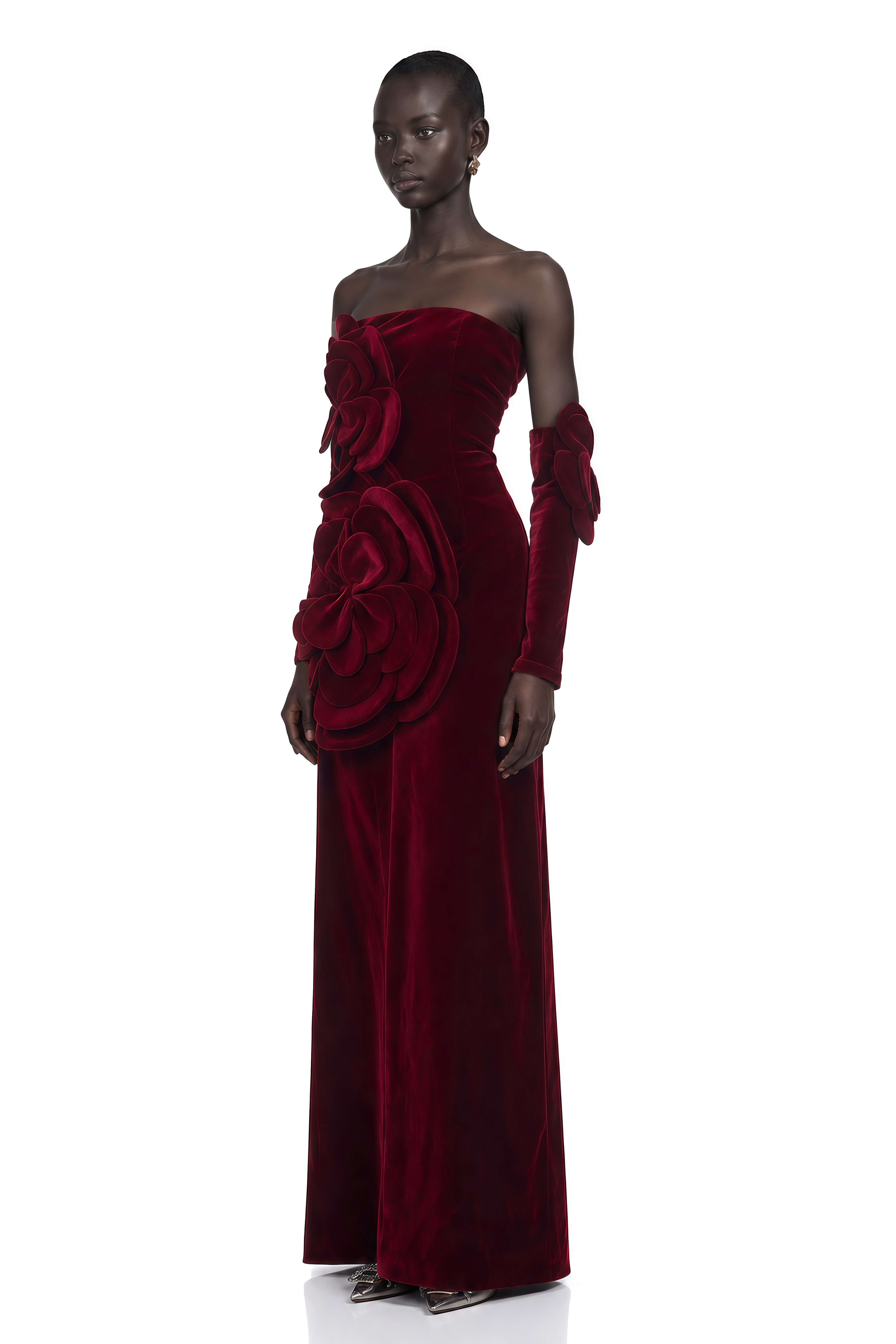 Azura Red Floral Appliqué Maxi Dress