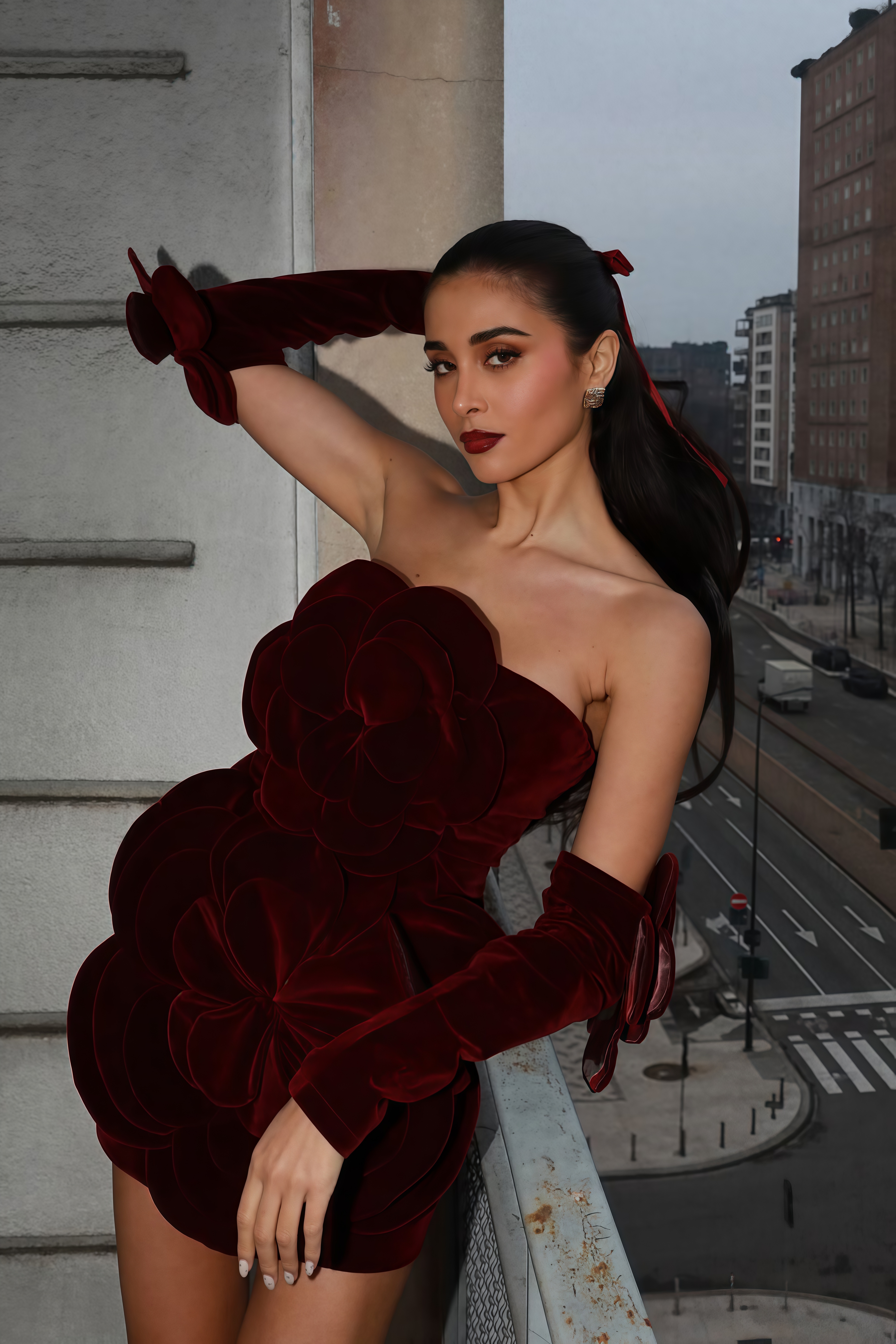 Azura Red Floral Appliqué Mini Dress