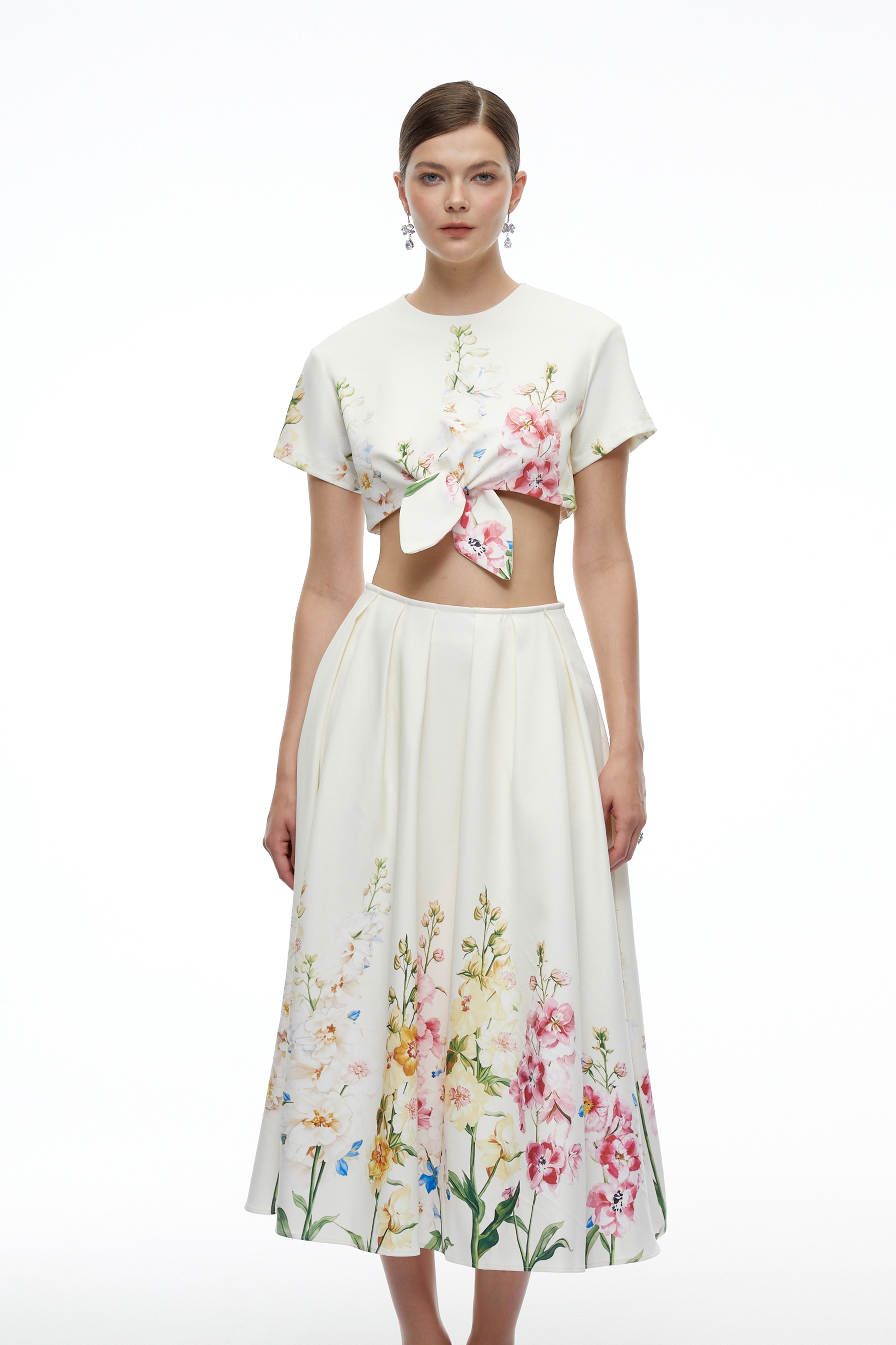 Bailey White Floral Print Top & Midi Skirt Set