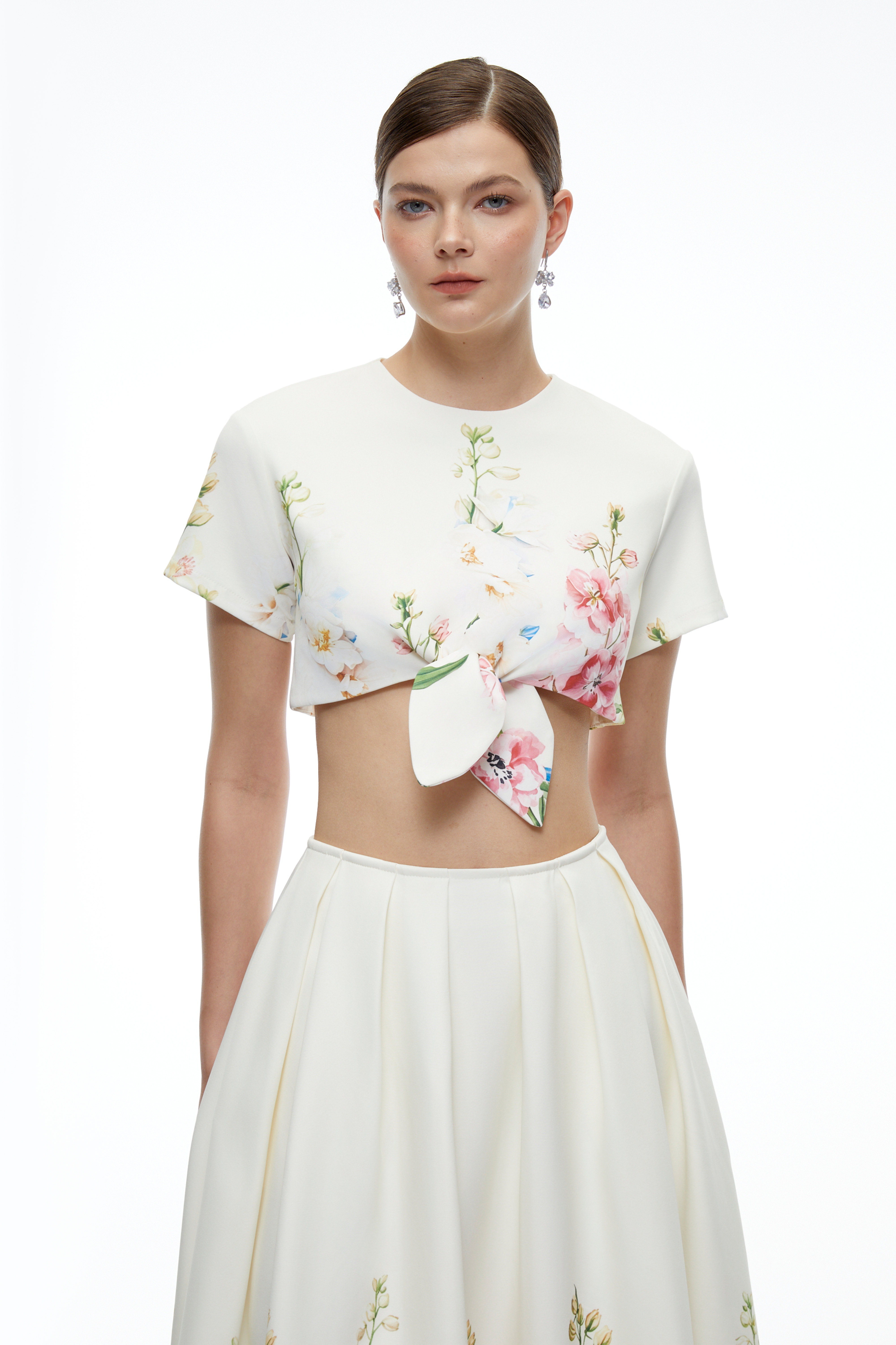 Bailey White Floral Print Top & Midi Skirt Set