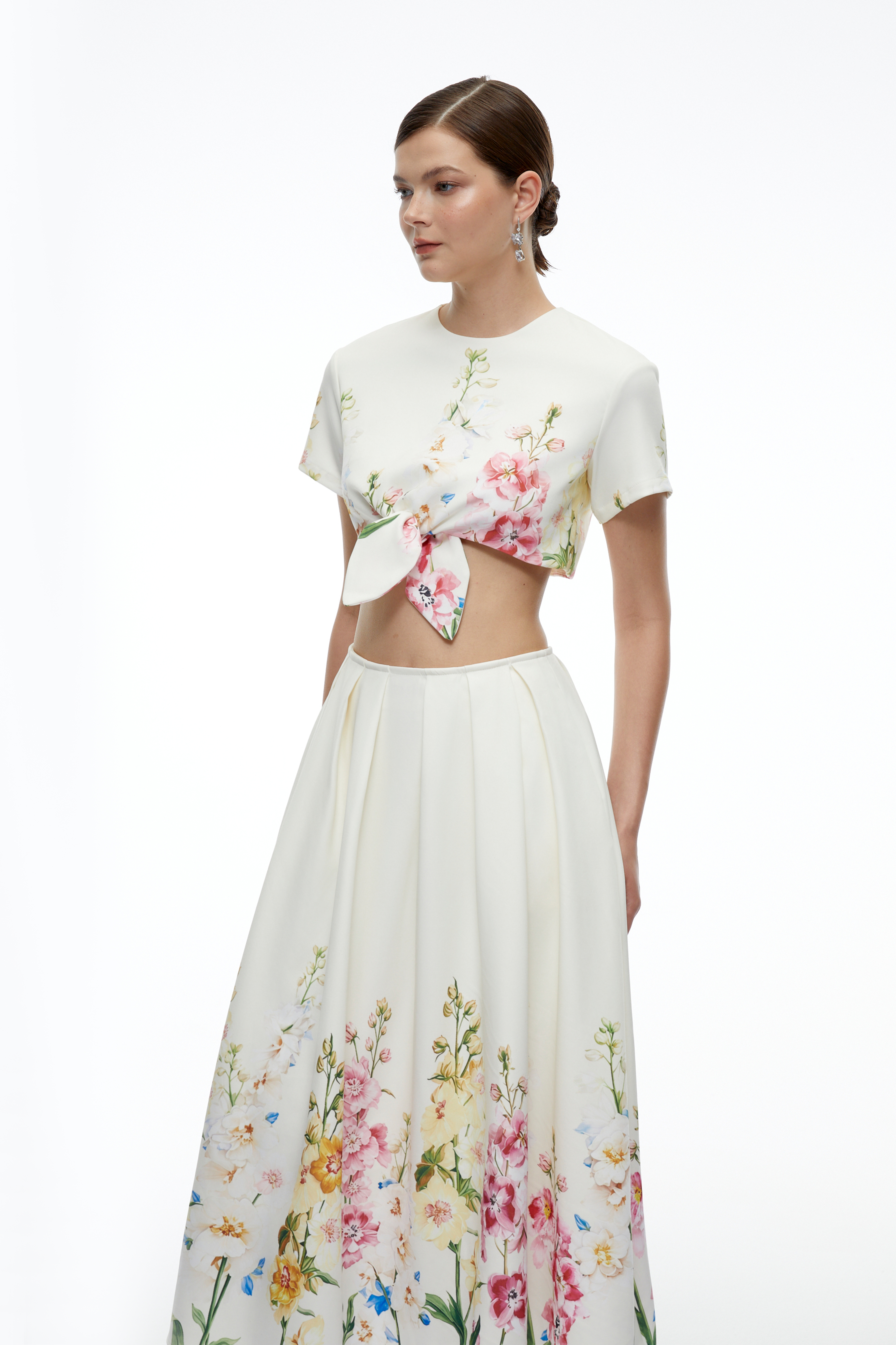 Bailey White Floral Print Top & Midi Skirt Set