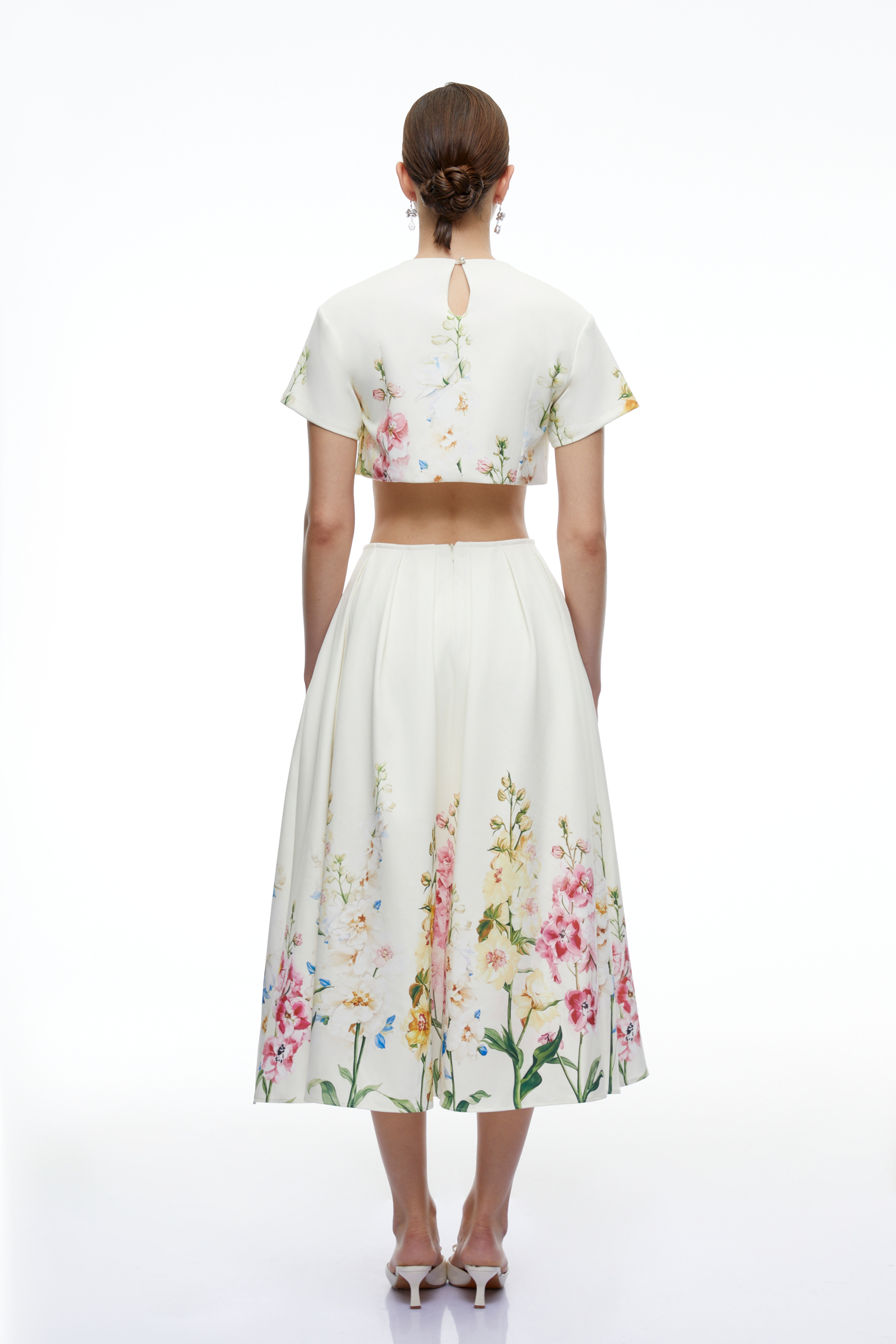 Bailey White Floral Print Top & Midi Skirt Set