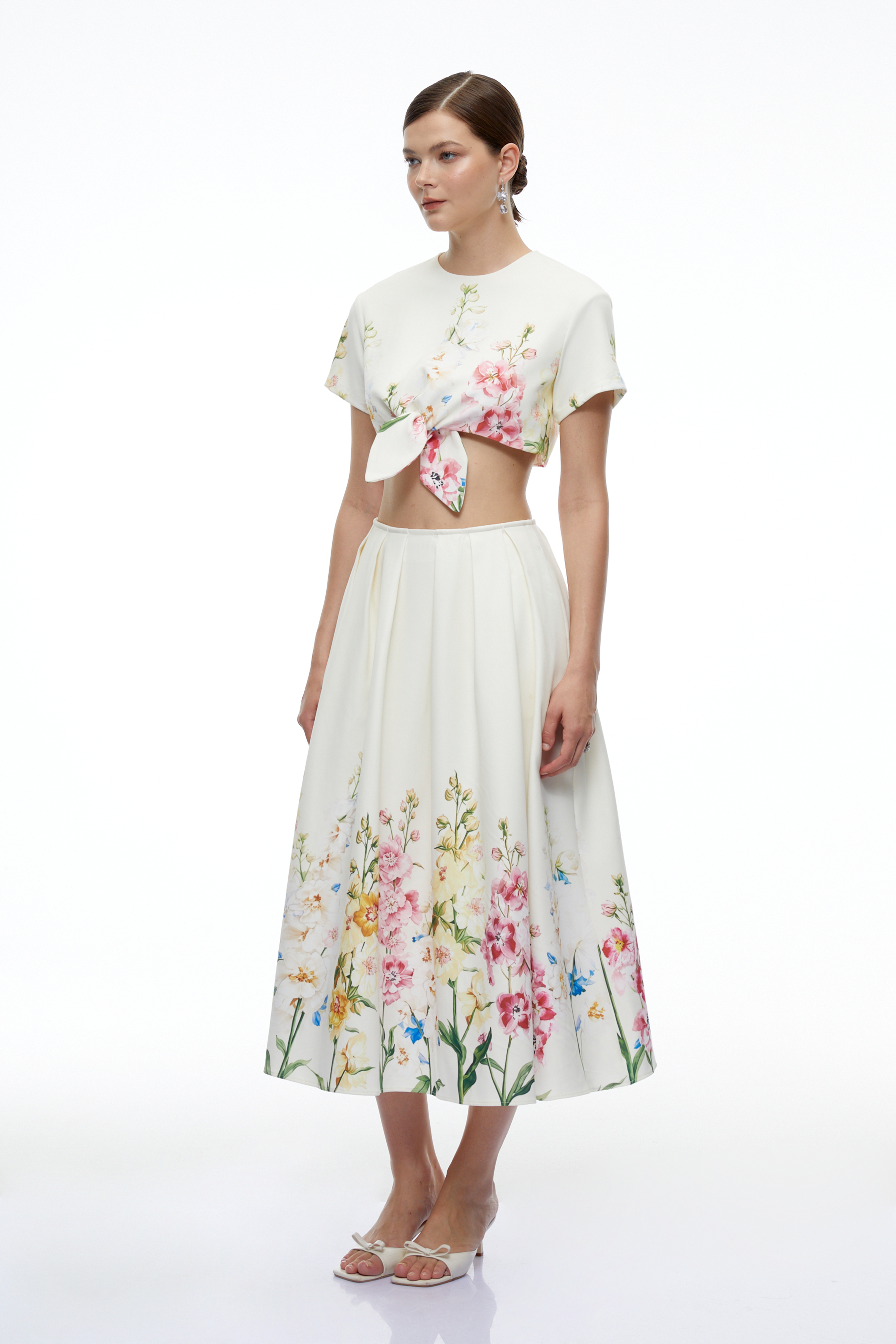 Bailey White Floral Print Top & Midi Skirt Set