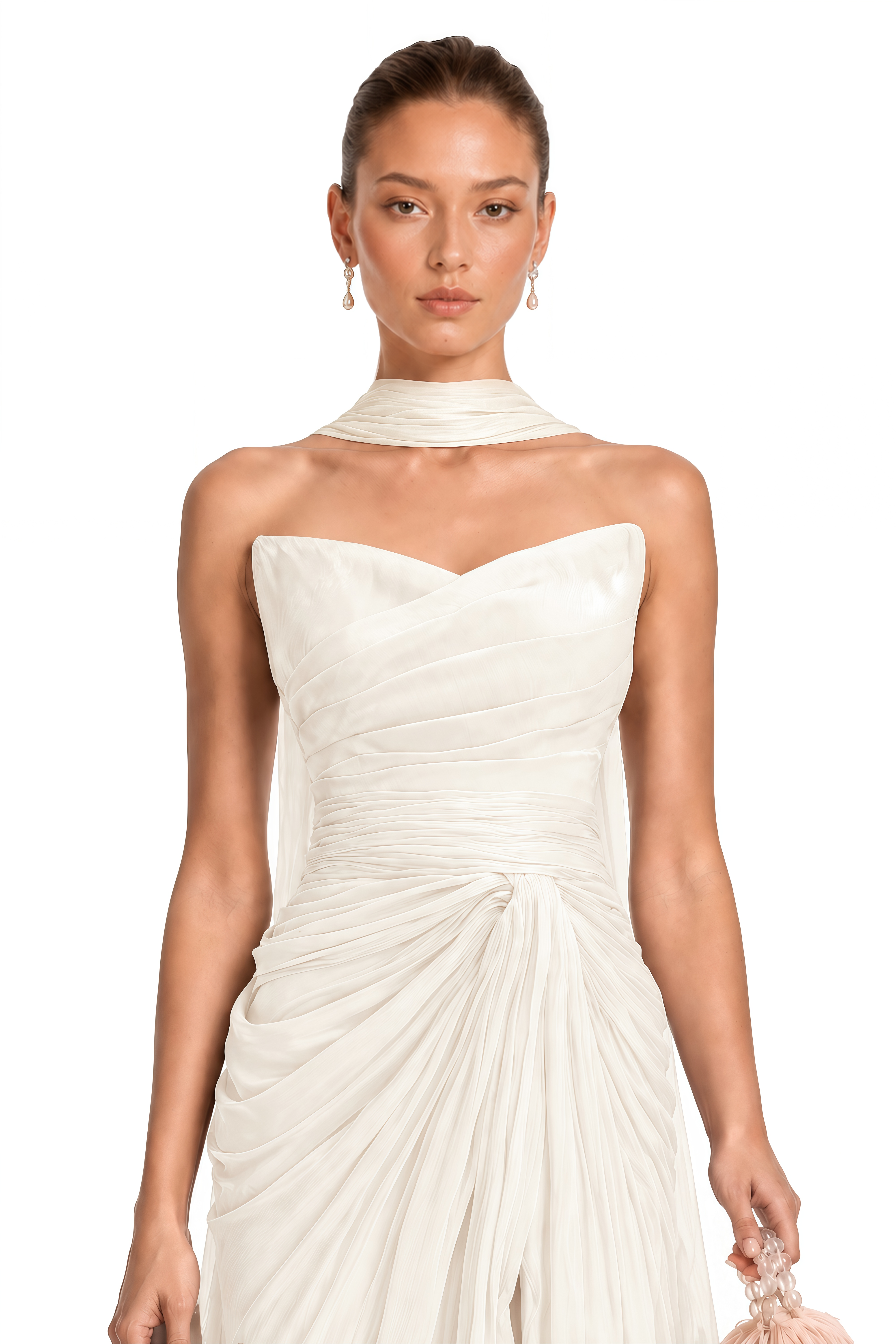 Barbara White Sleeveless Pleated Maxi Dress