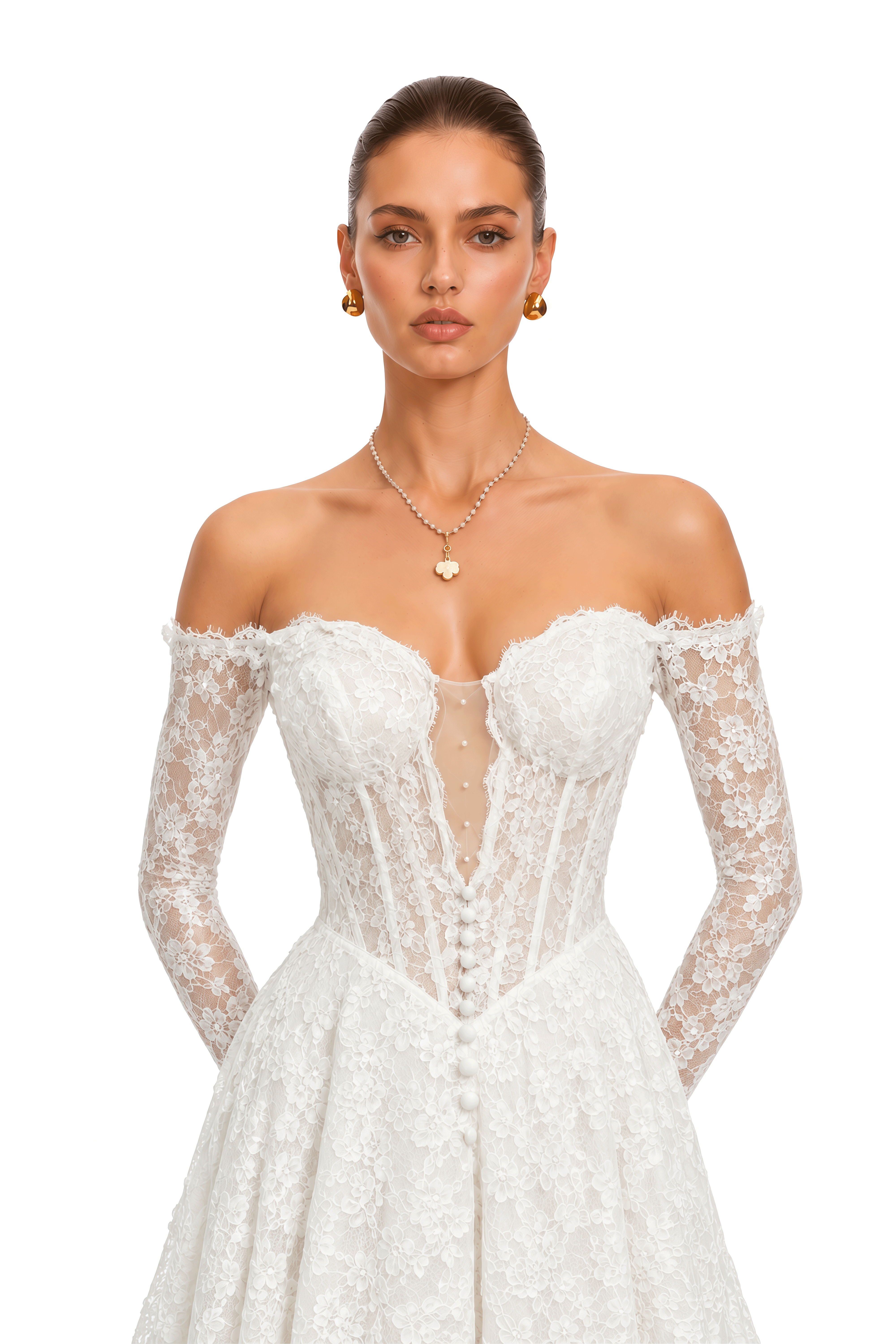 Beatriz Ivory Off Shoulder Lace Corset Maxi Dress