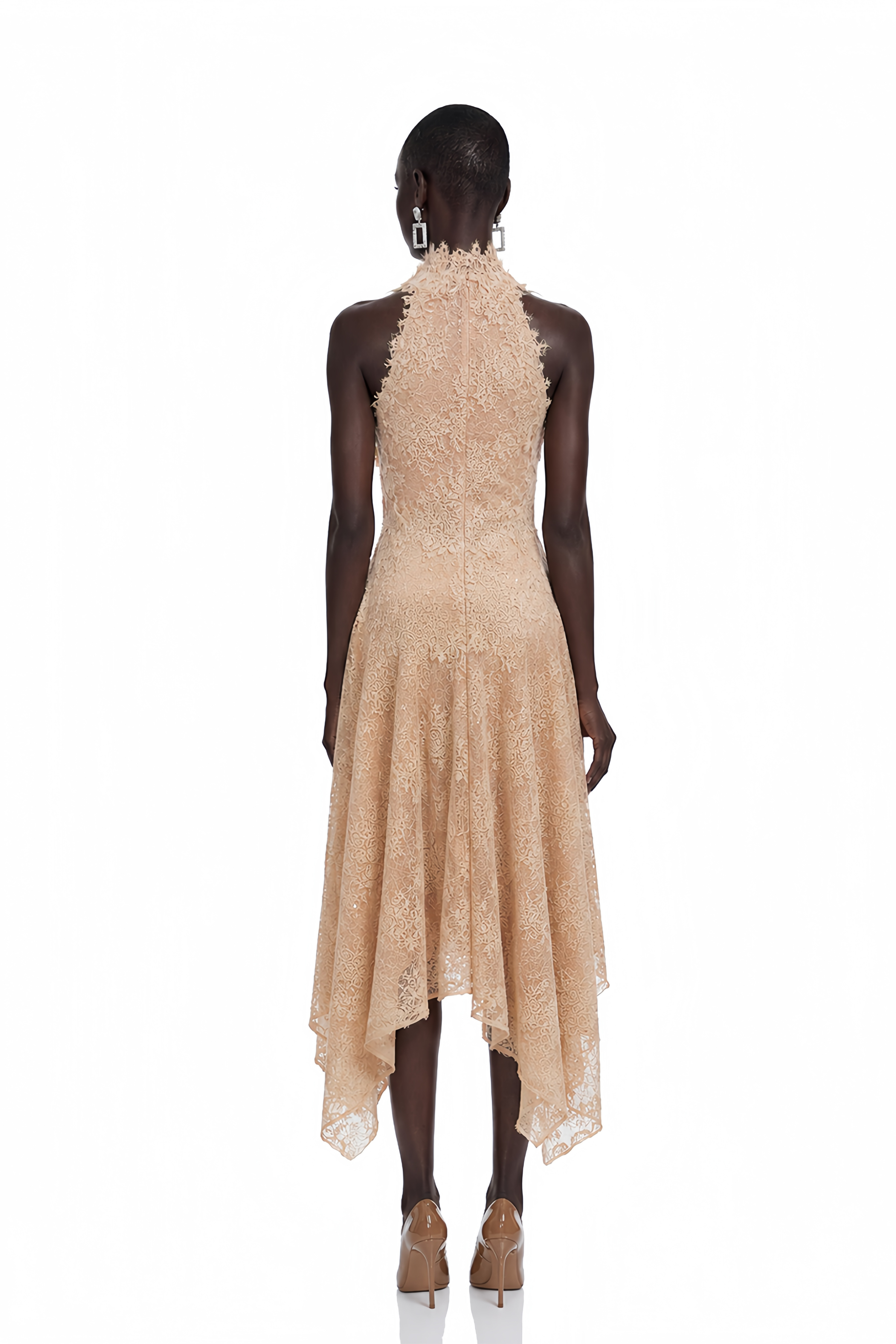 Benedetta Neutral Sleeveless Floral Embroidered Midi Dress