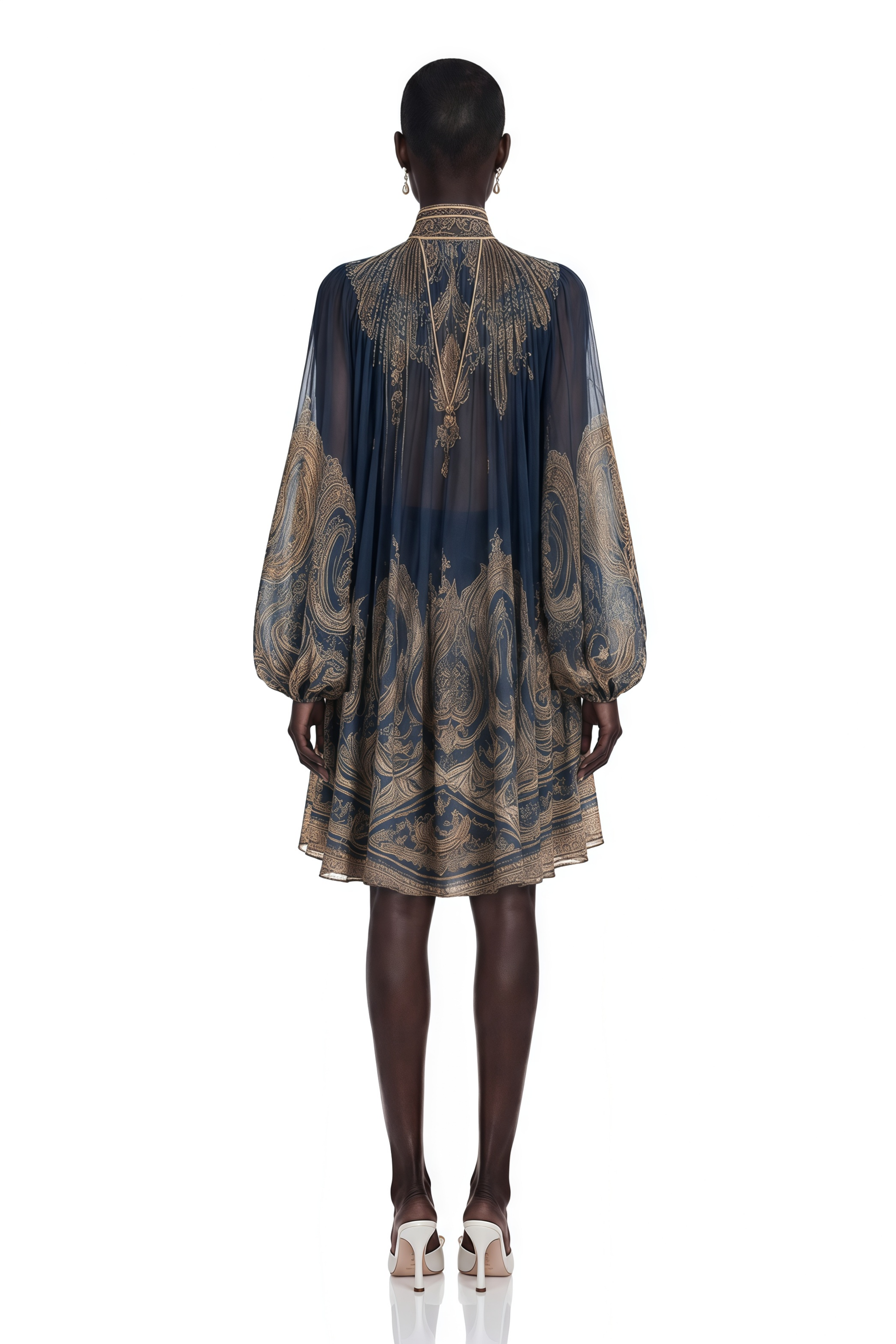 Bertille Blue Baroque Print High Neck Mini Dress