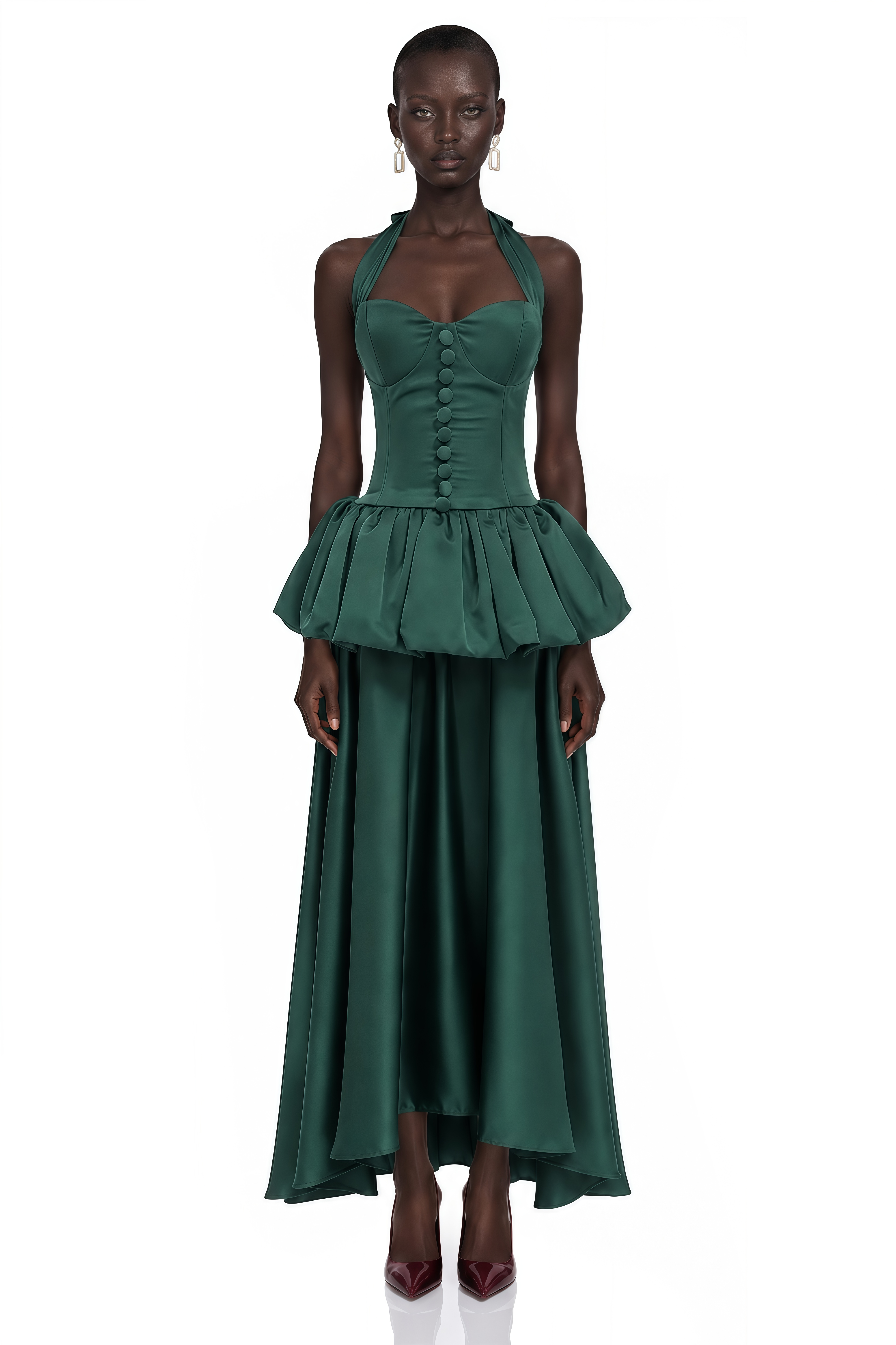 Bilun Green Halterneck Bubble Maxi Dress