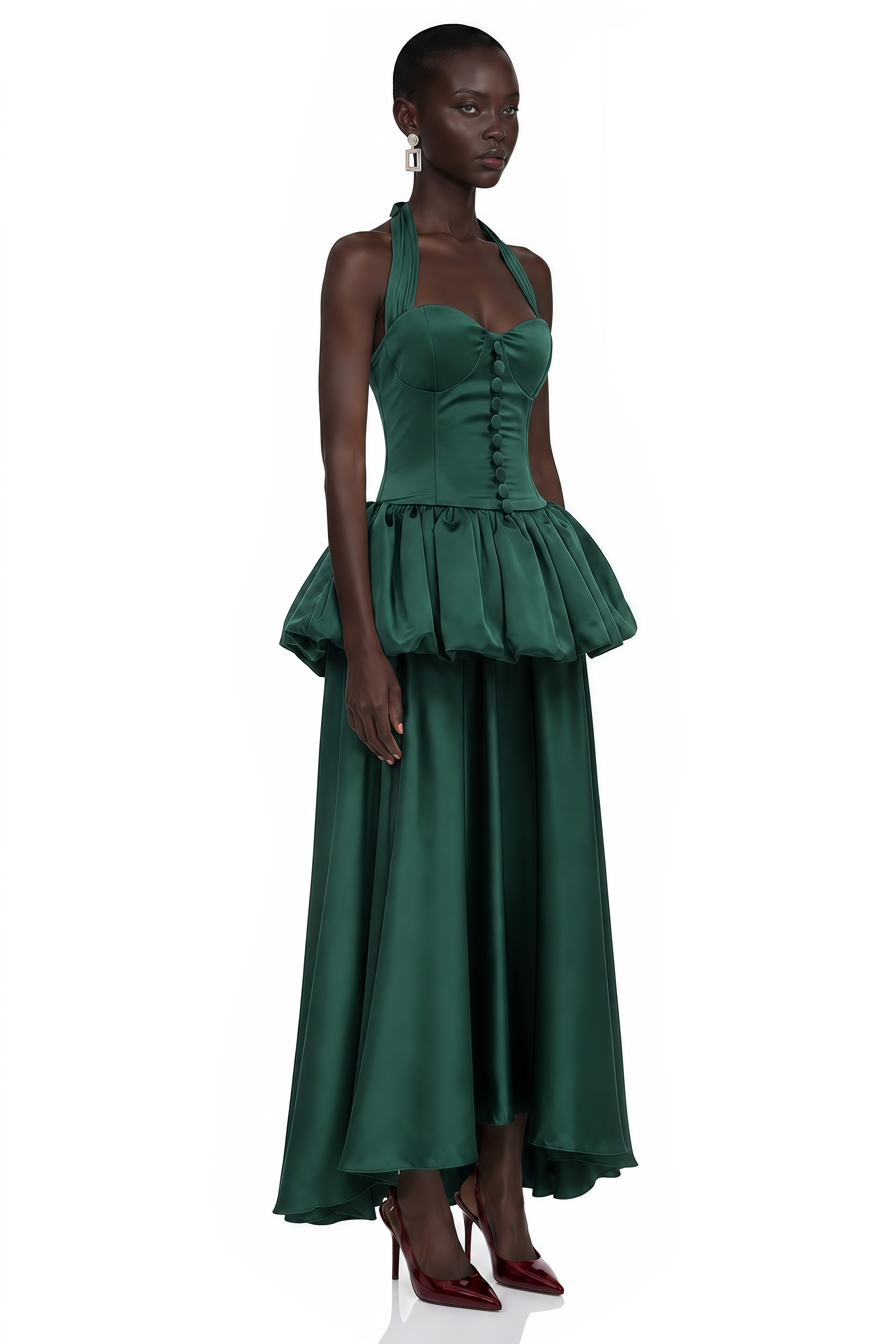 Bilun Green Halterneck Bubble Maxi Dress