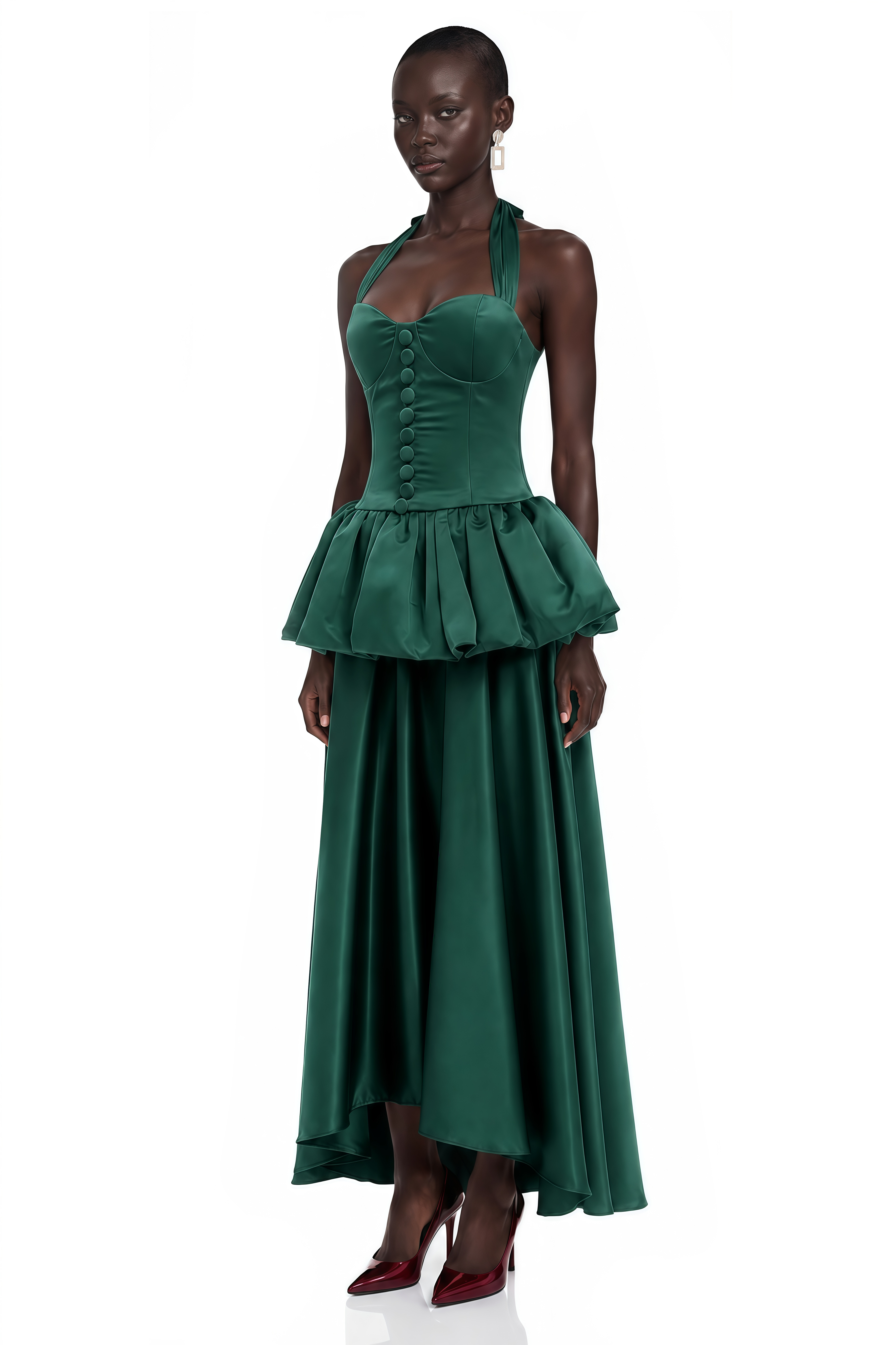 Bilun Green Halterneck Bubble Maxi Dress