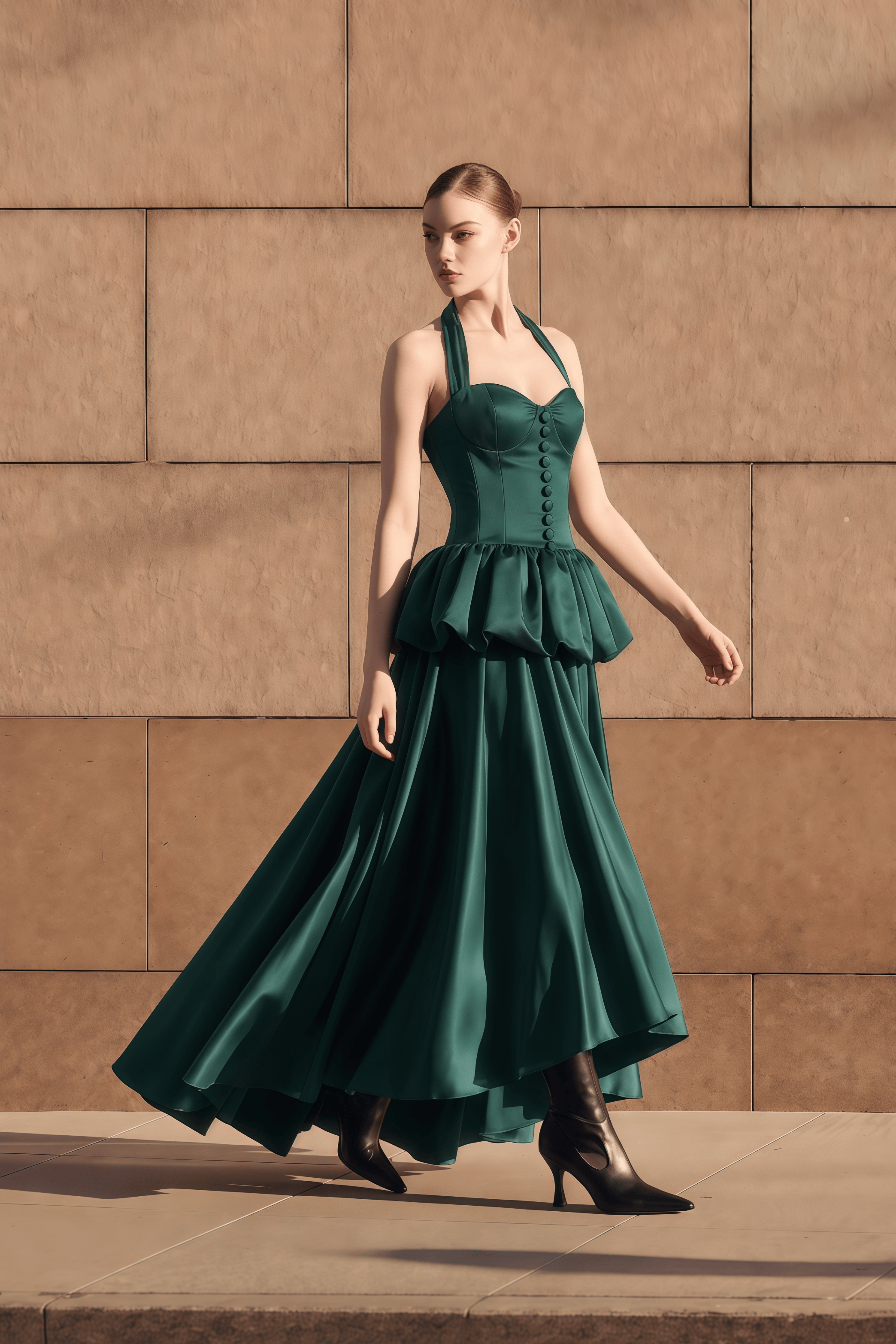 Bilun Green Halterneck Bubble Maxi Dress