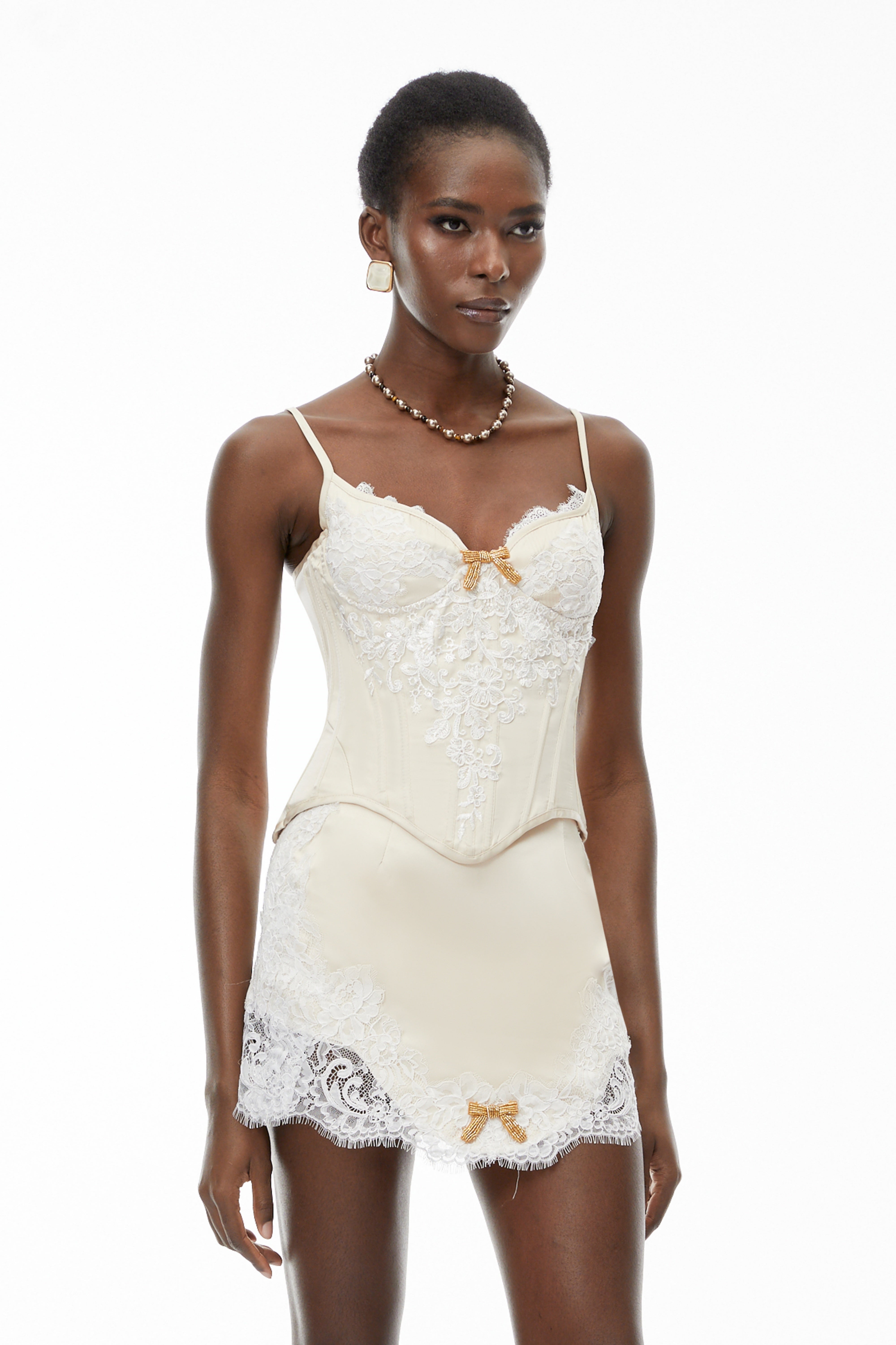 Champagne Lace Panel Mini Dress