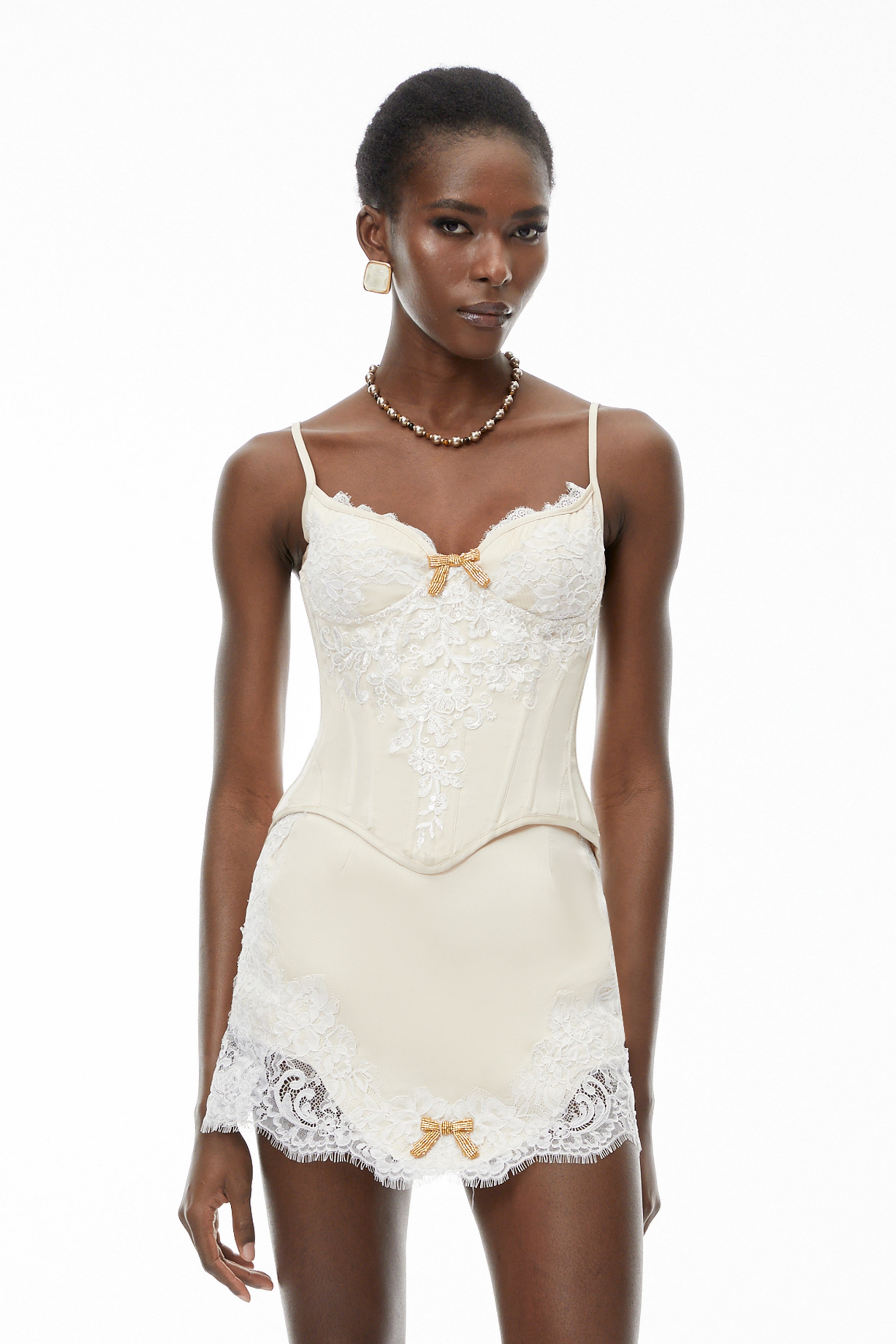 Champagne Lace Panel Mini Dress