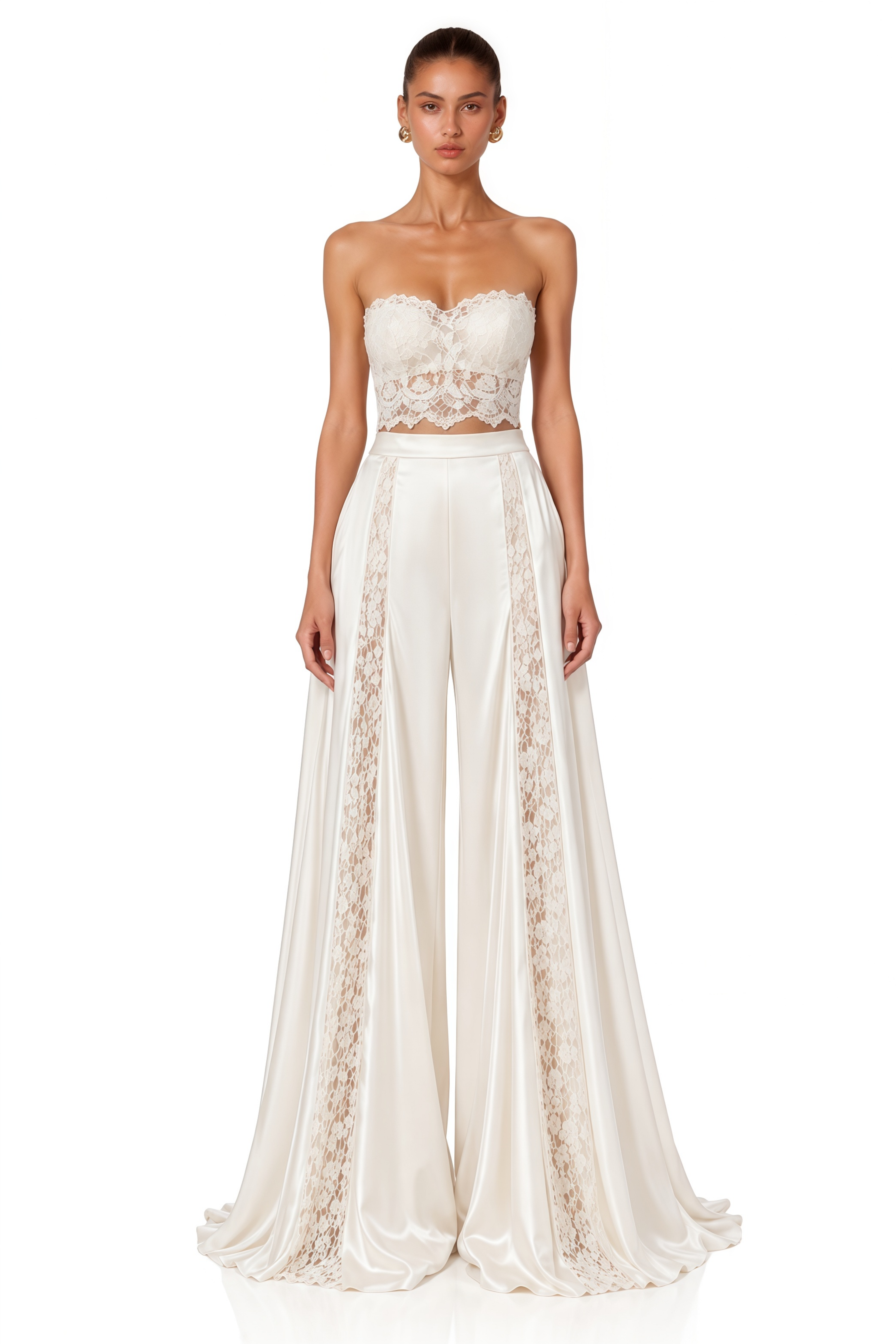Blanka White Lace Top & Wide Leg Trousers Set