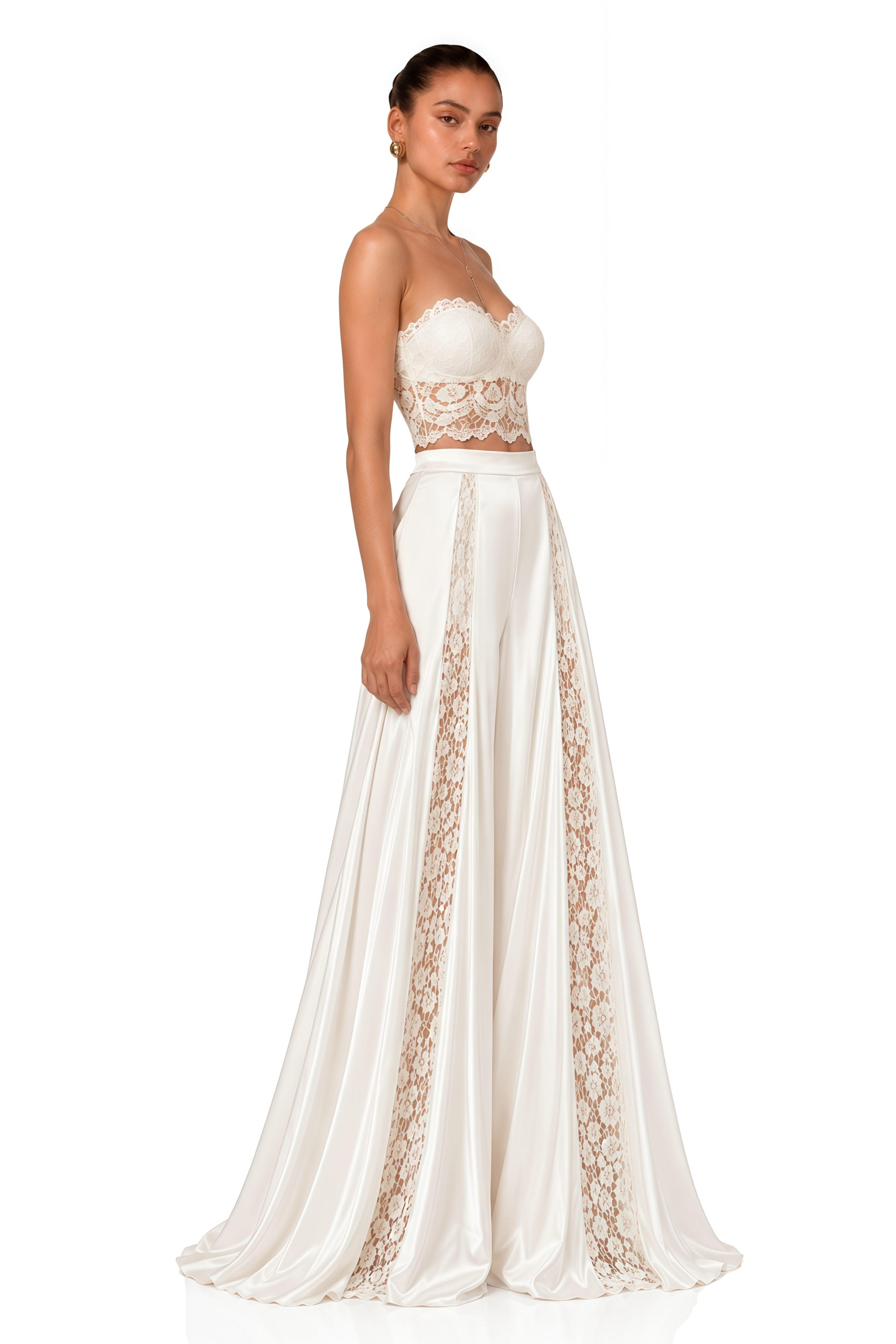 Blanka White Lace Top & Wide Leg Trousers Set