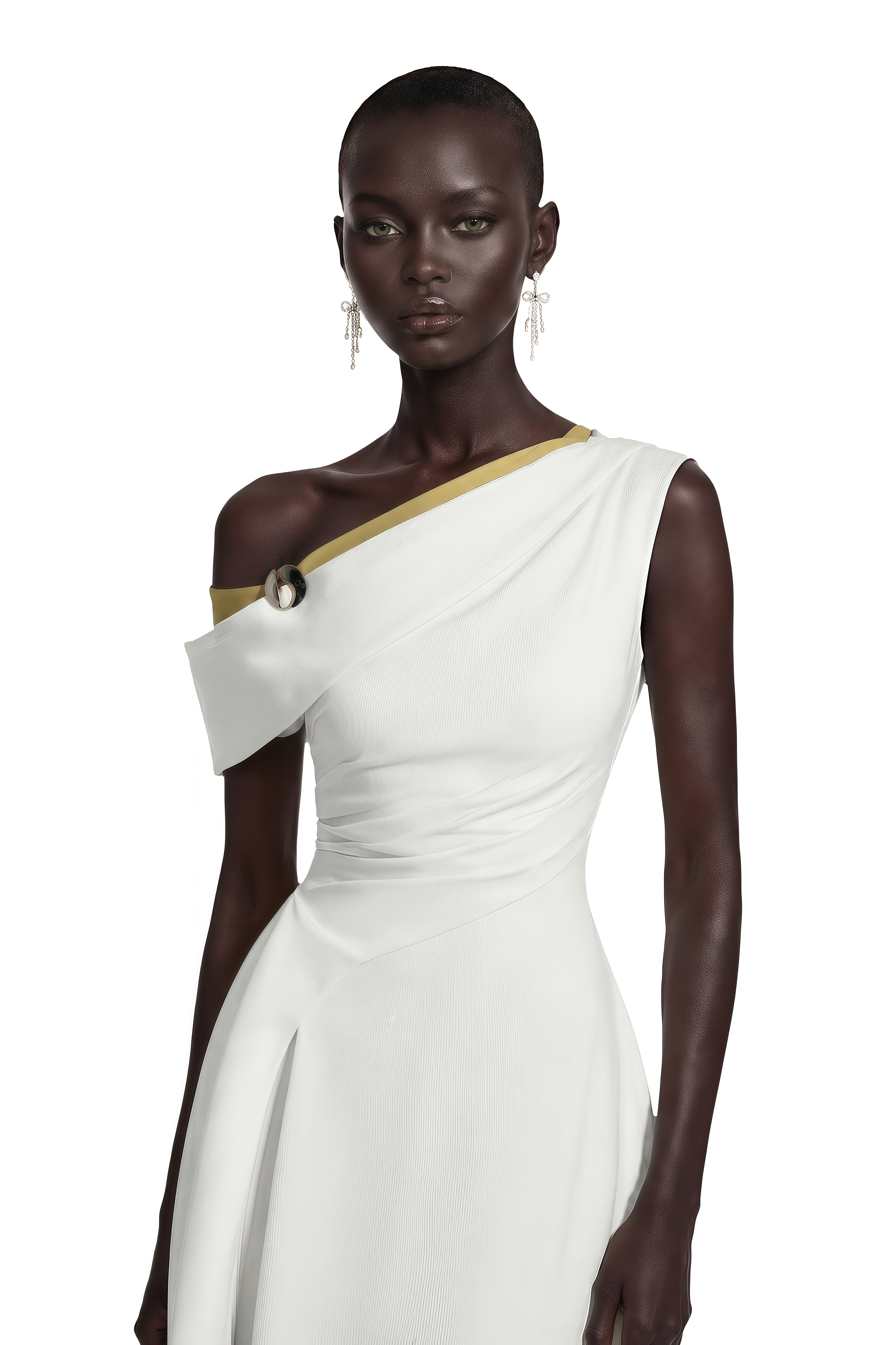 Blossom White One Shoulder Ruched Midi Dress