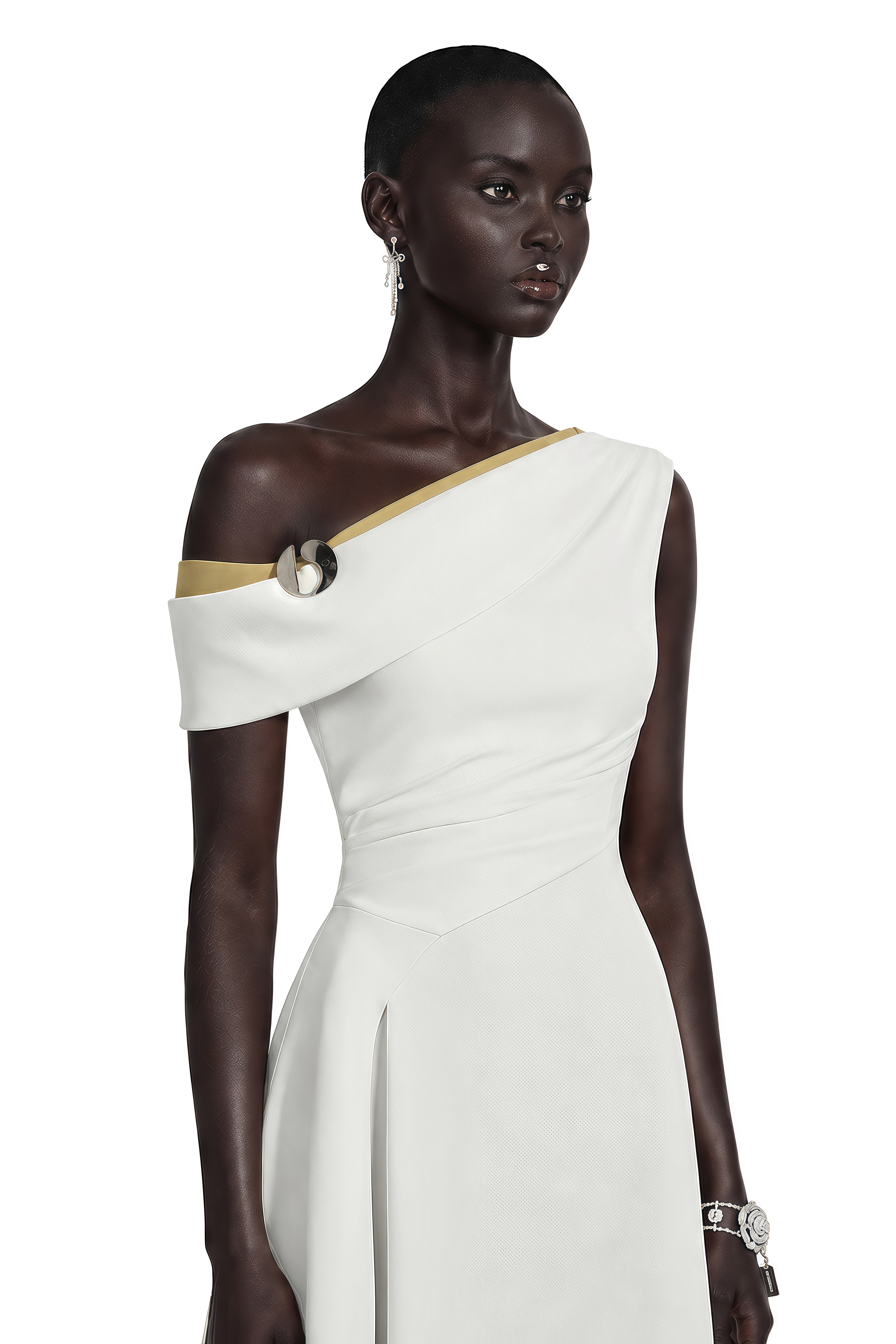Blossom White One Shoulder Ruched Midi Dress
