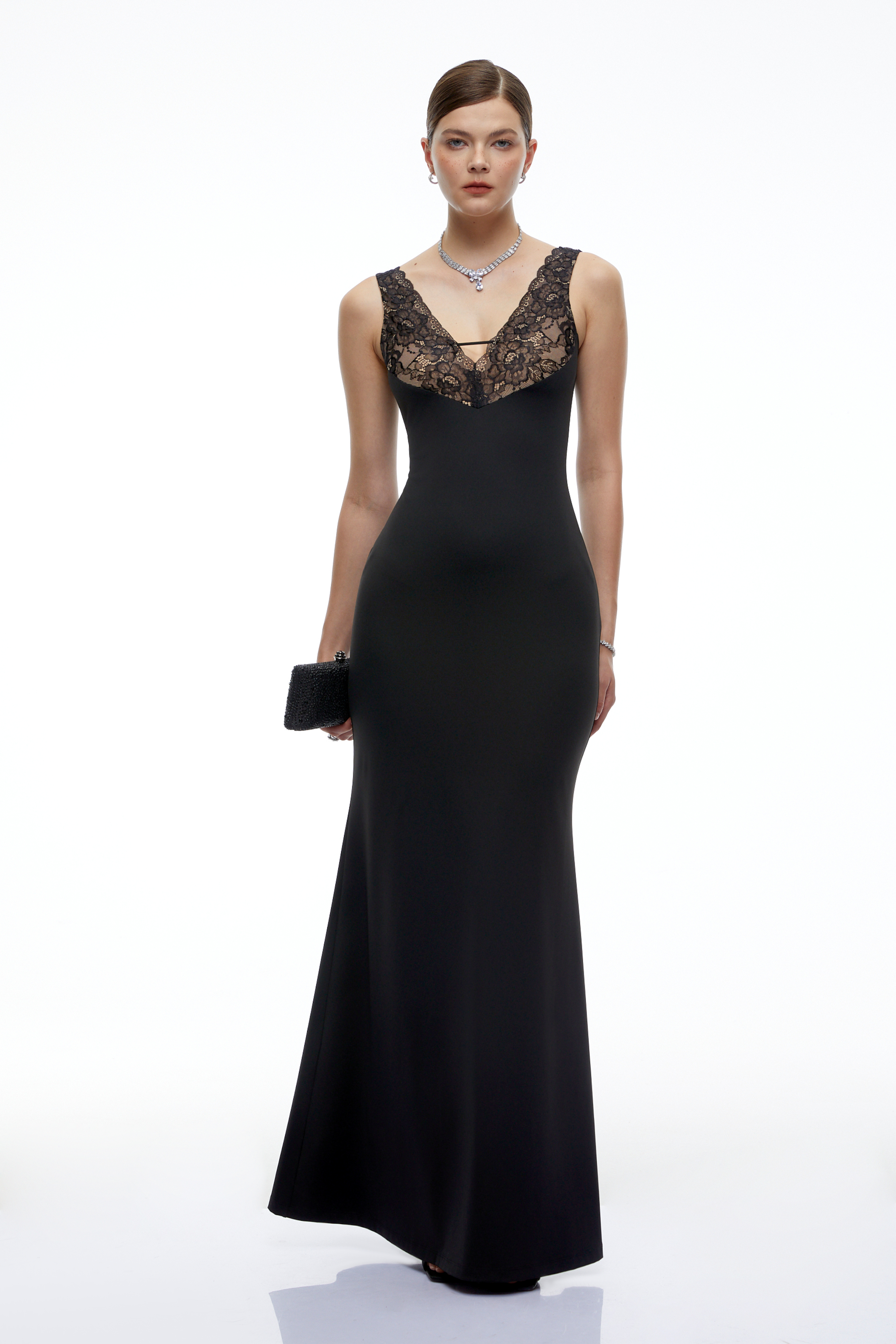Blythe Black Lace Trim V-Neck Maxi Dress