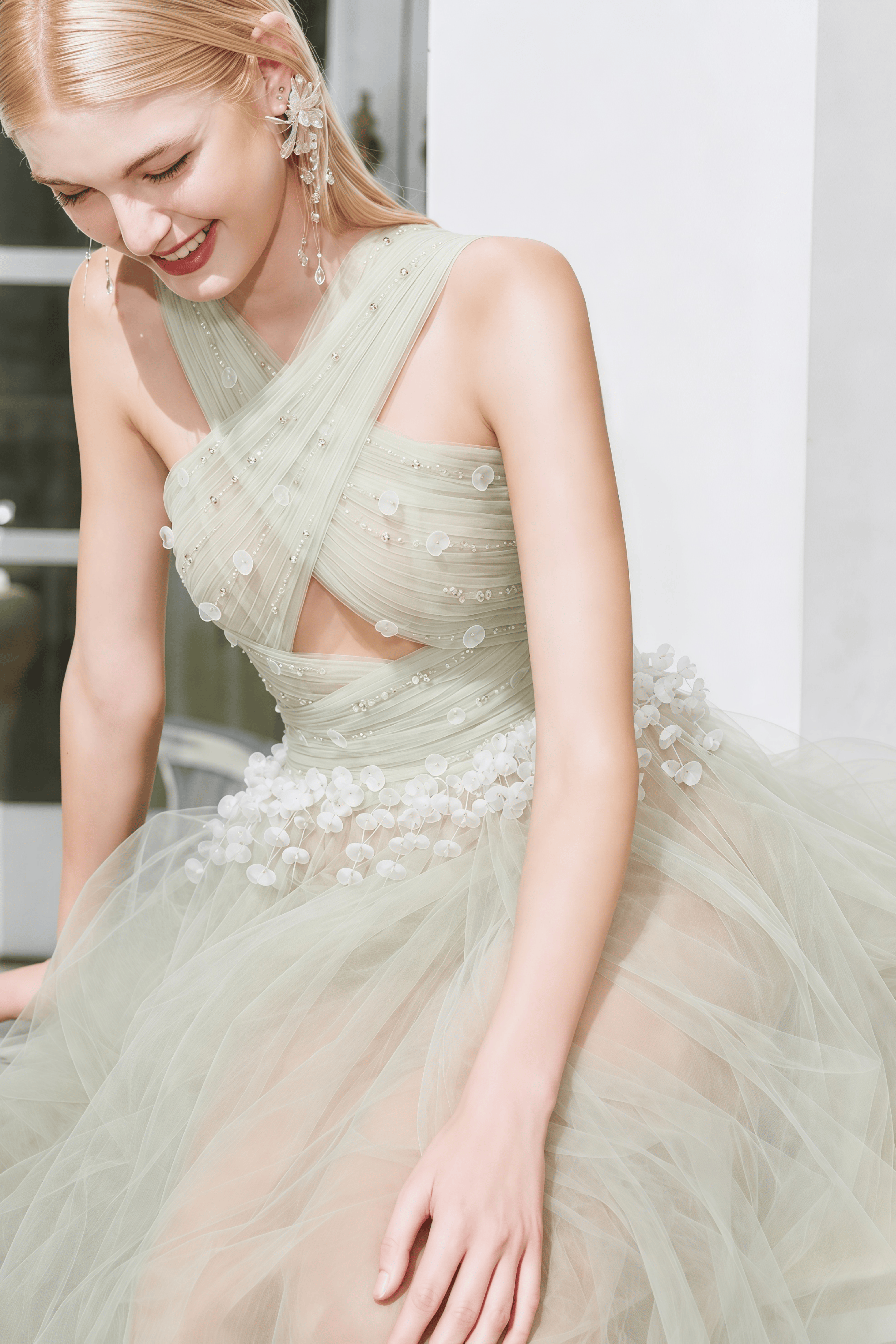 Bonnie Green Cross Front Maxi Dress with 3D Petals