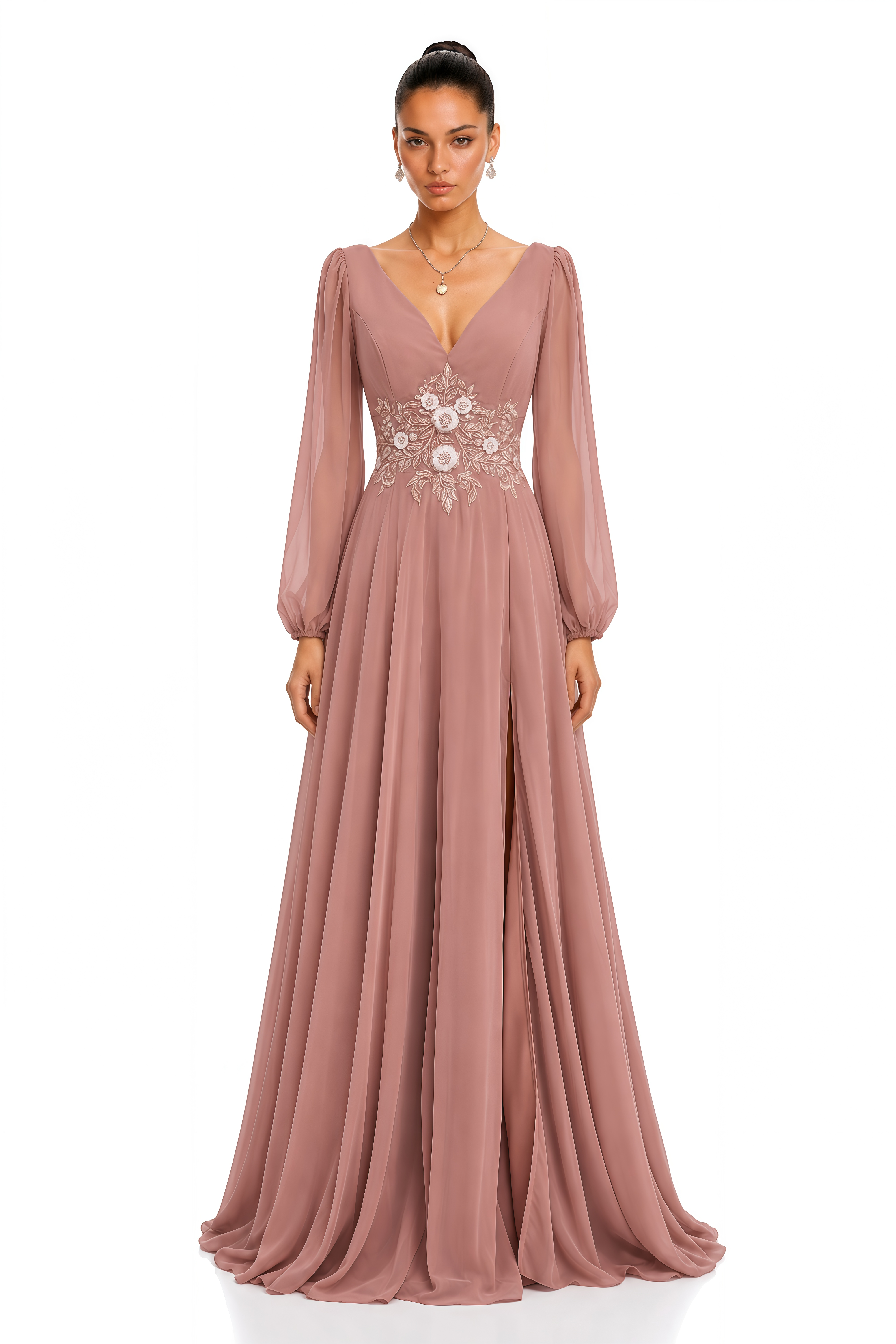 Bonnie Pink Long Sleeve Slit Maxi Dress