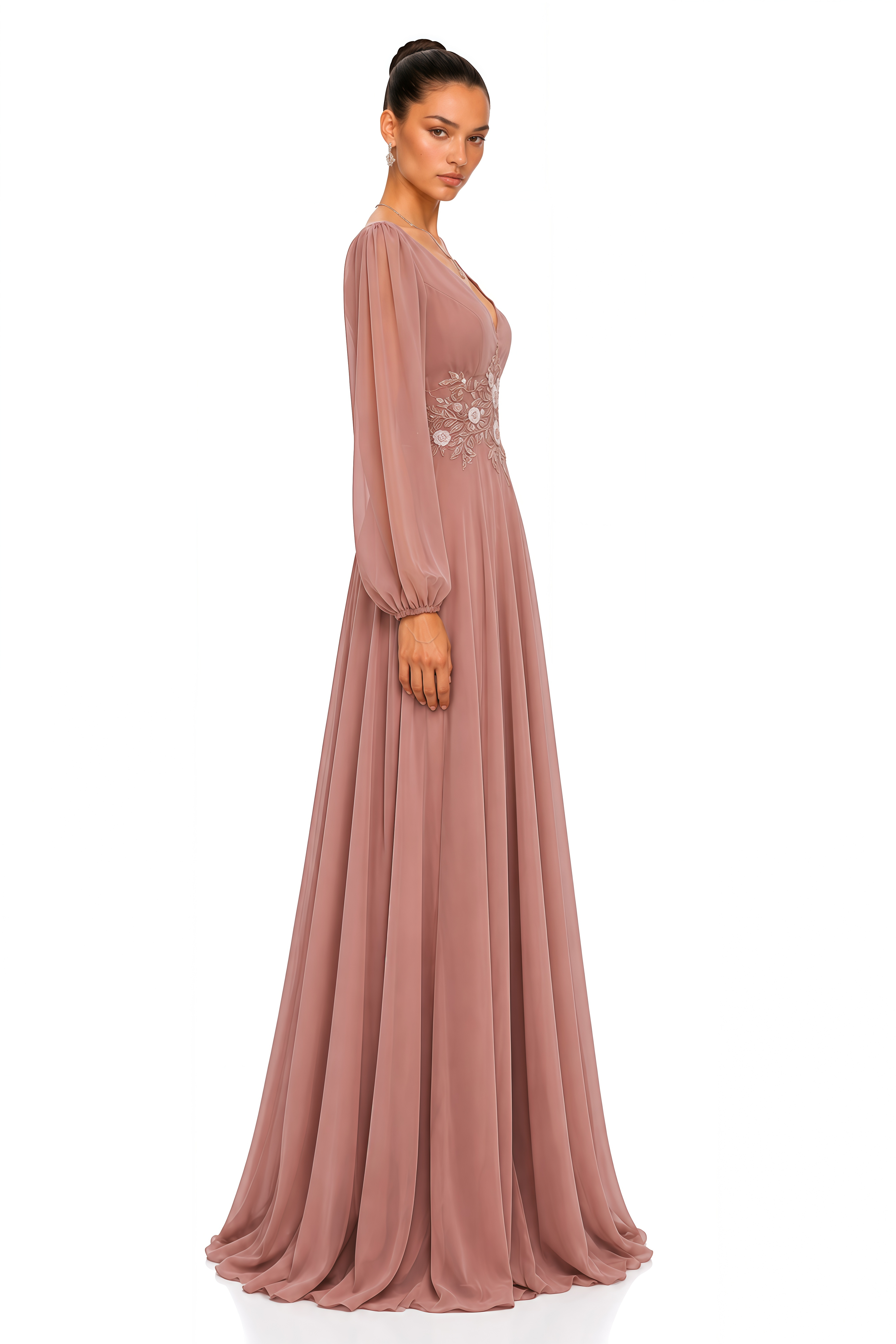 Bonnie Pink Long Sleeve Slit Maxi Dress