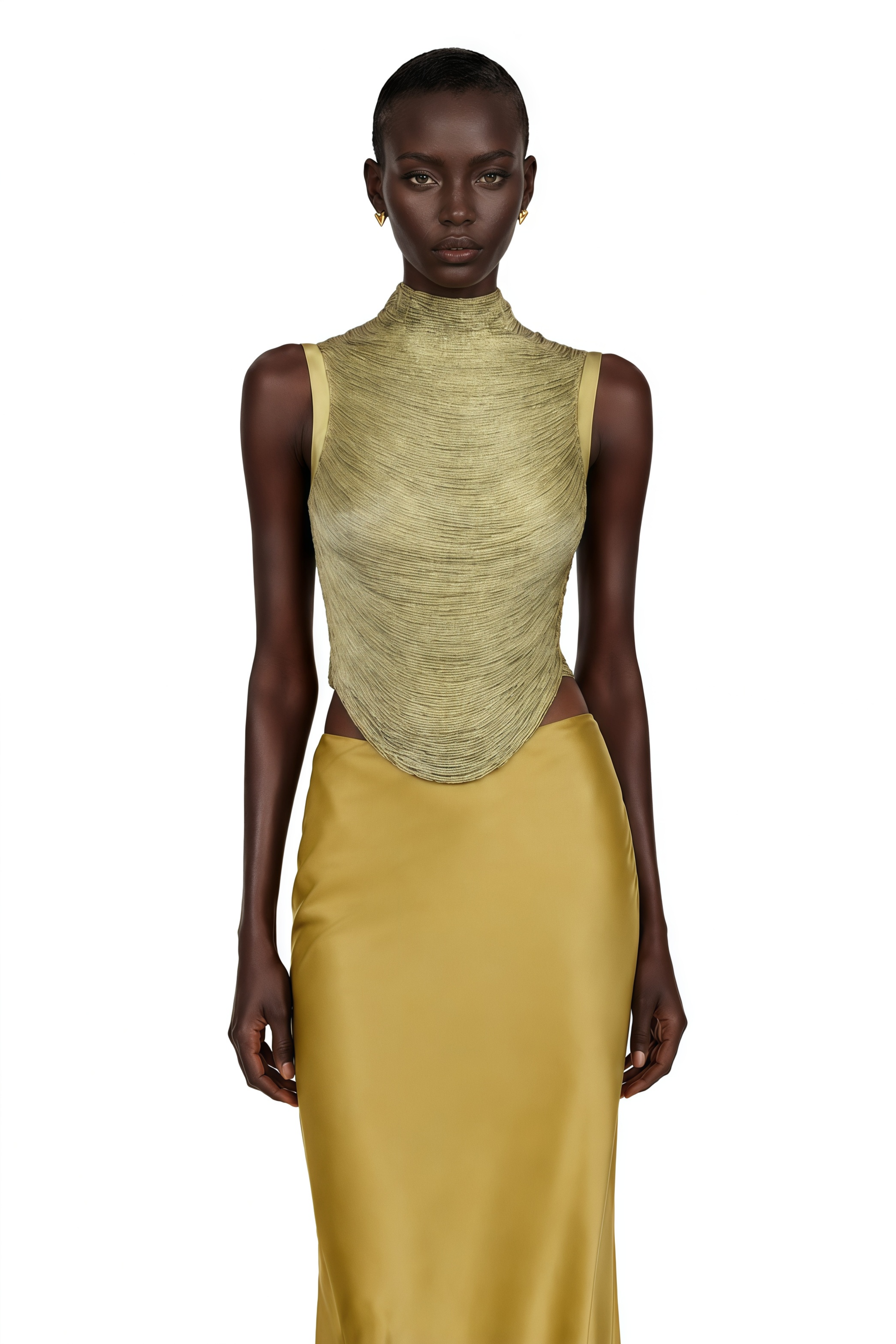Borbála Gold Fringed Top & Satin Skirt Set