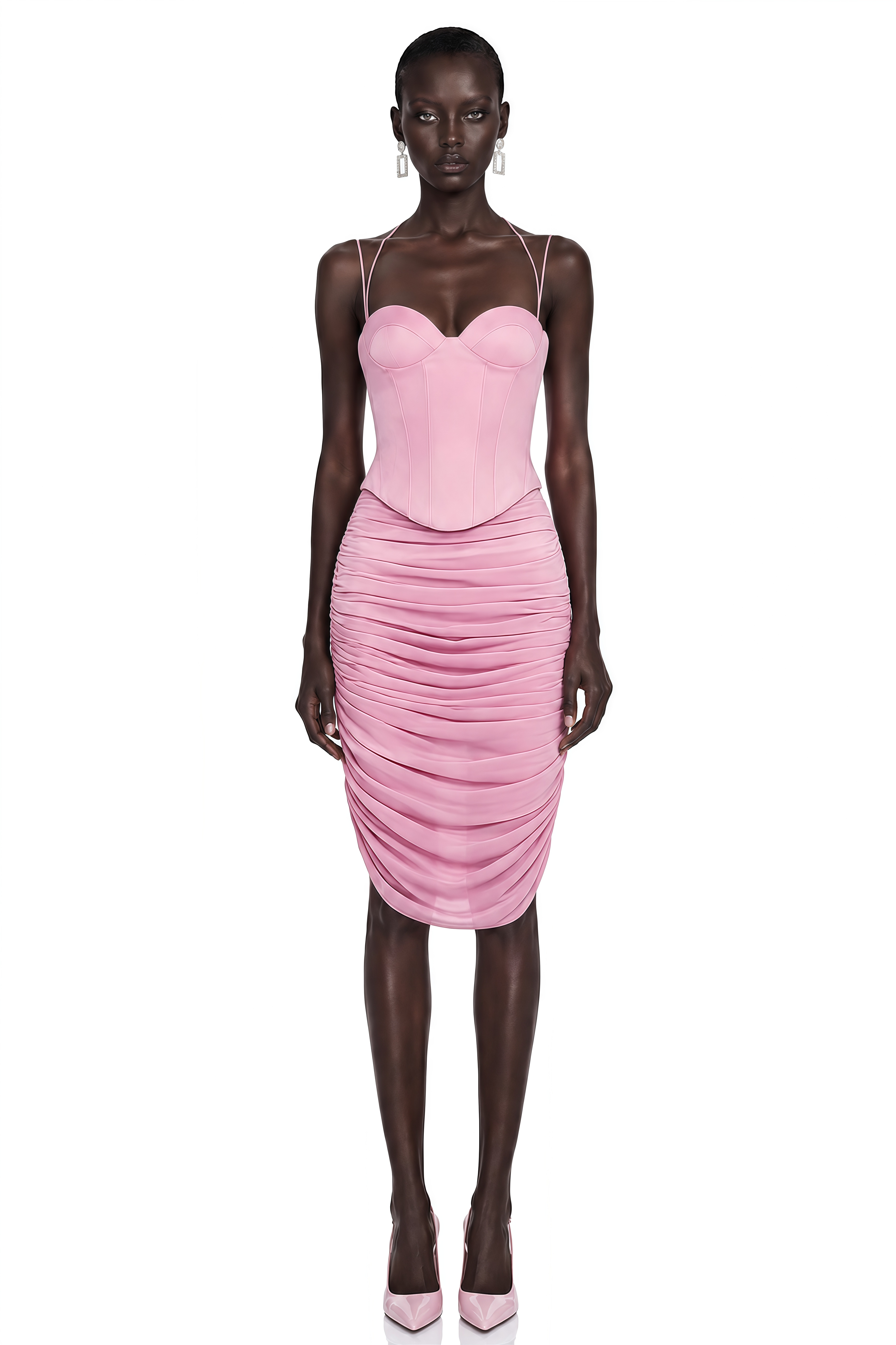 Brielle Pink Corset Top & Ruched Skirt Set