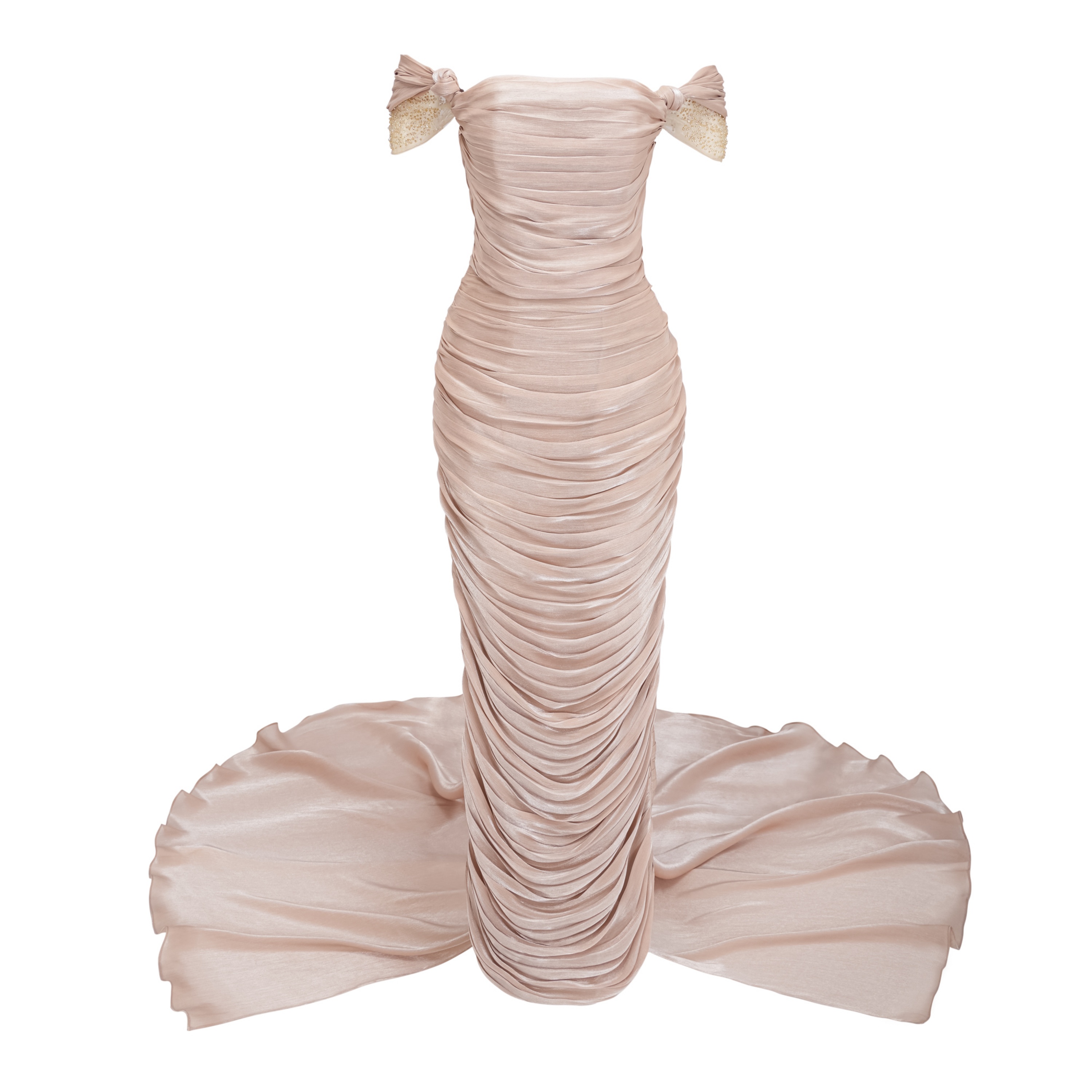 Bruna Gold Embellished Ruched Asymmetrical Maxi Dress
