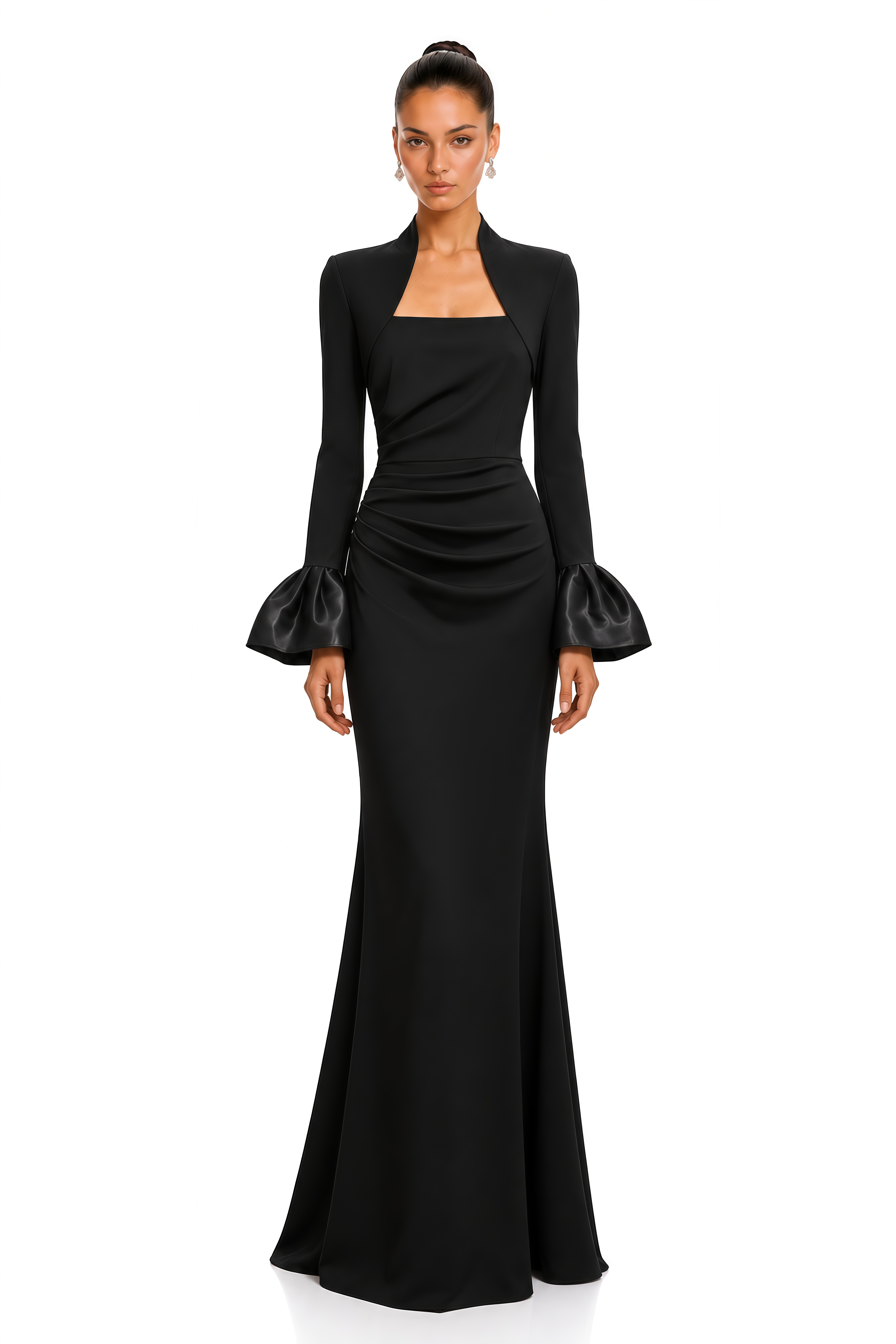 Caitlin Black Square Neck Flared Cuff Maxi Dress