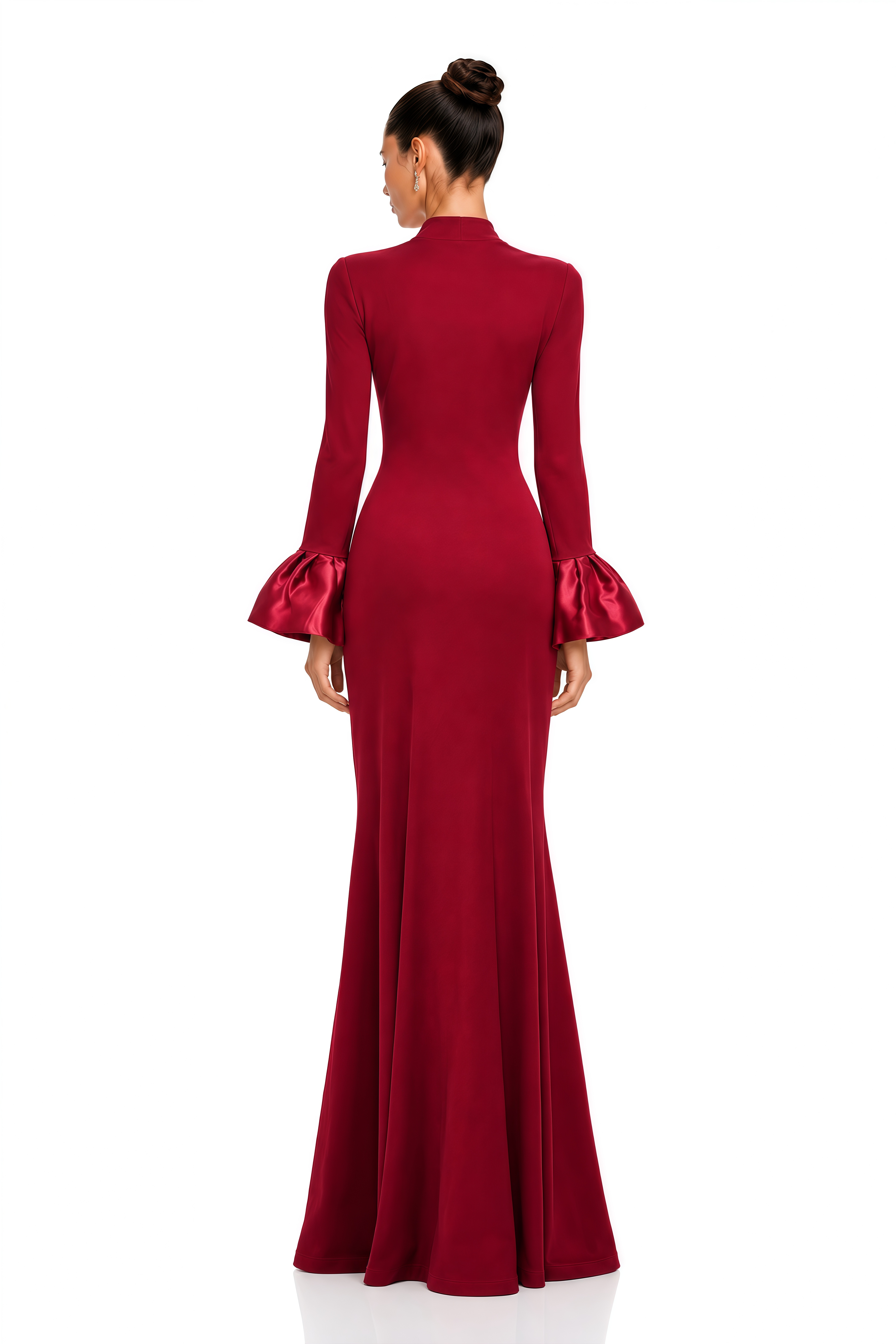 Caitlin Burgundy Square Neck Flared Cuff Maxi Dress