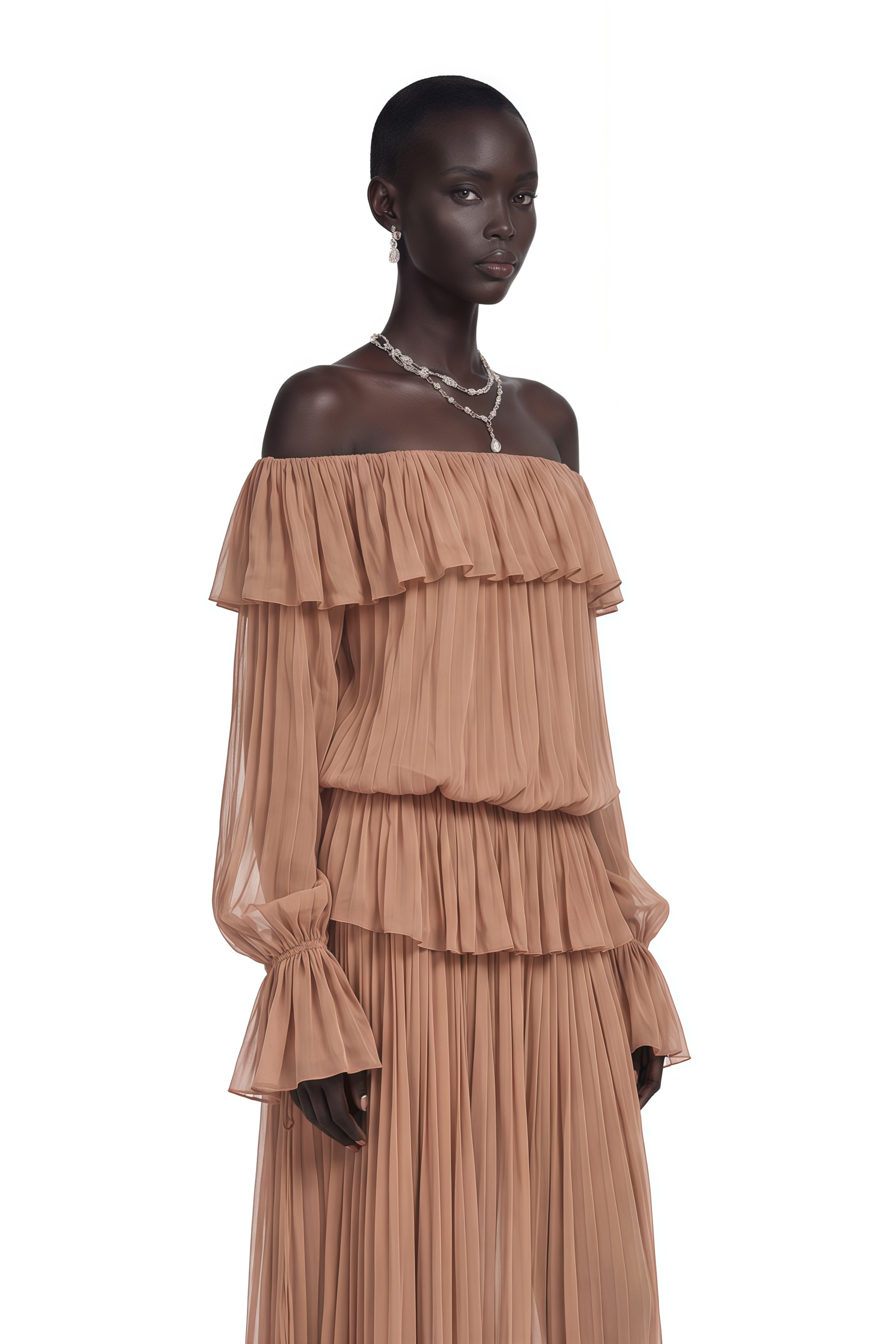 Calantha Chocolate Brown Off Shoulder Ruffled Top & Skirt Set