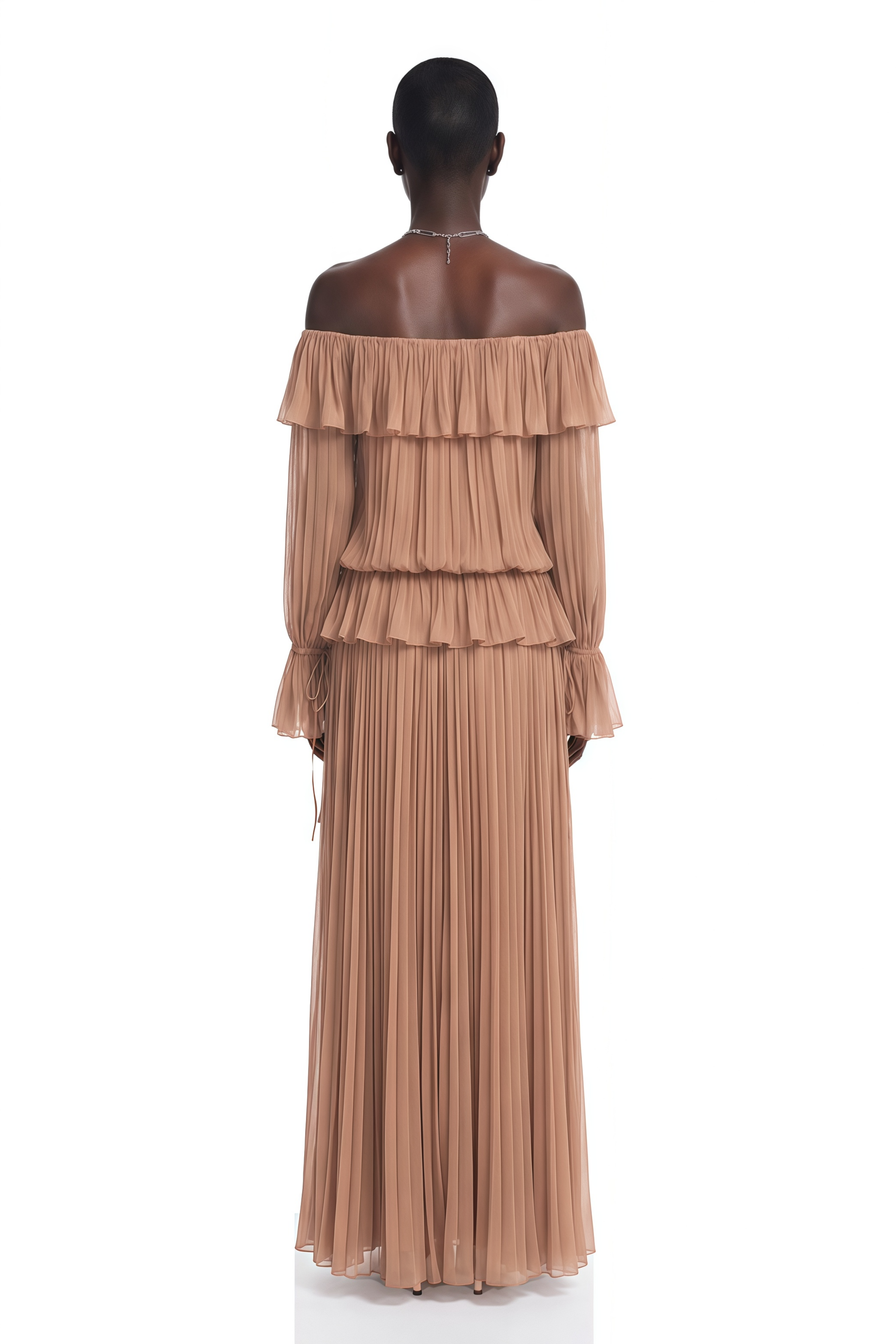 Calantha Chocolate Brown Off Shoulder Ruffled Top & Skirt Set
