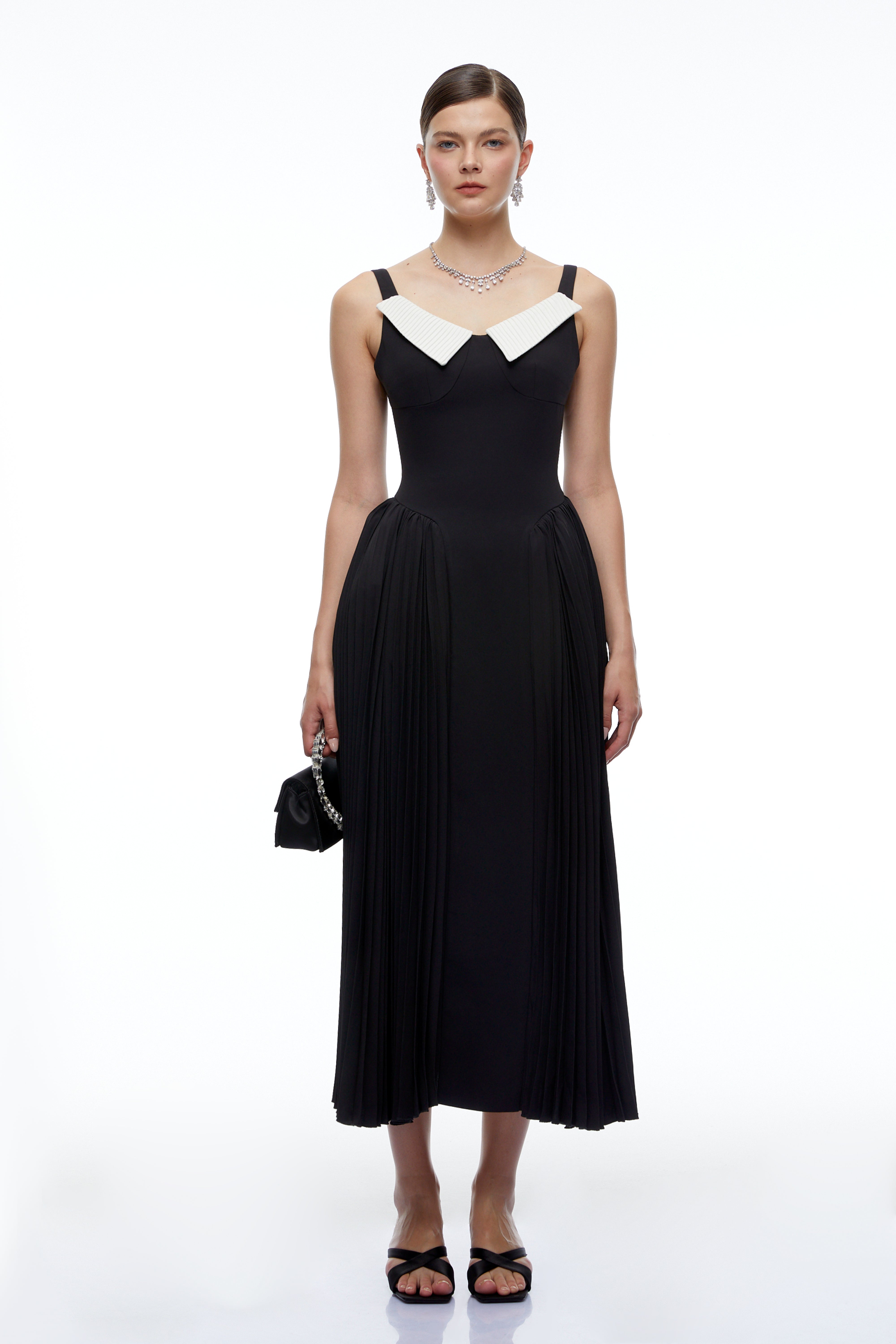 Caledonia Black Midi Dress with Contrast Collar