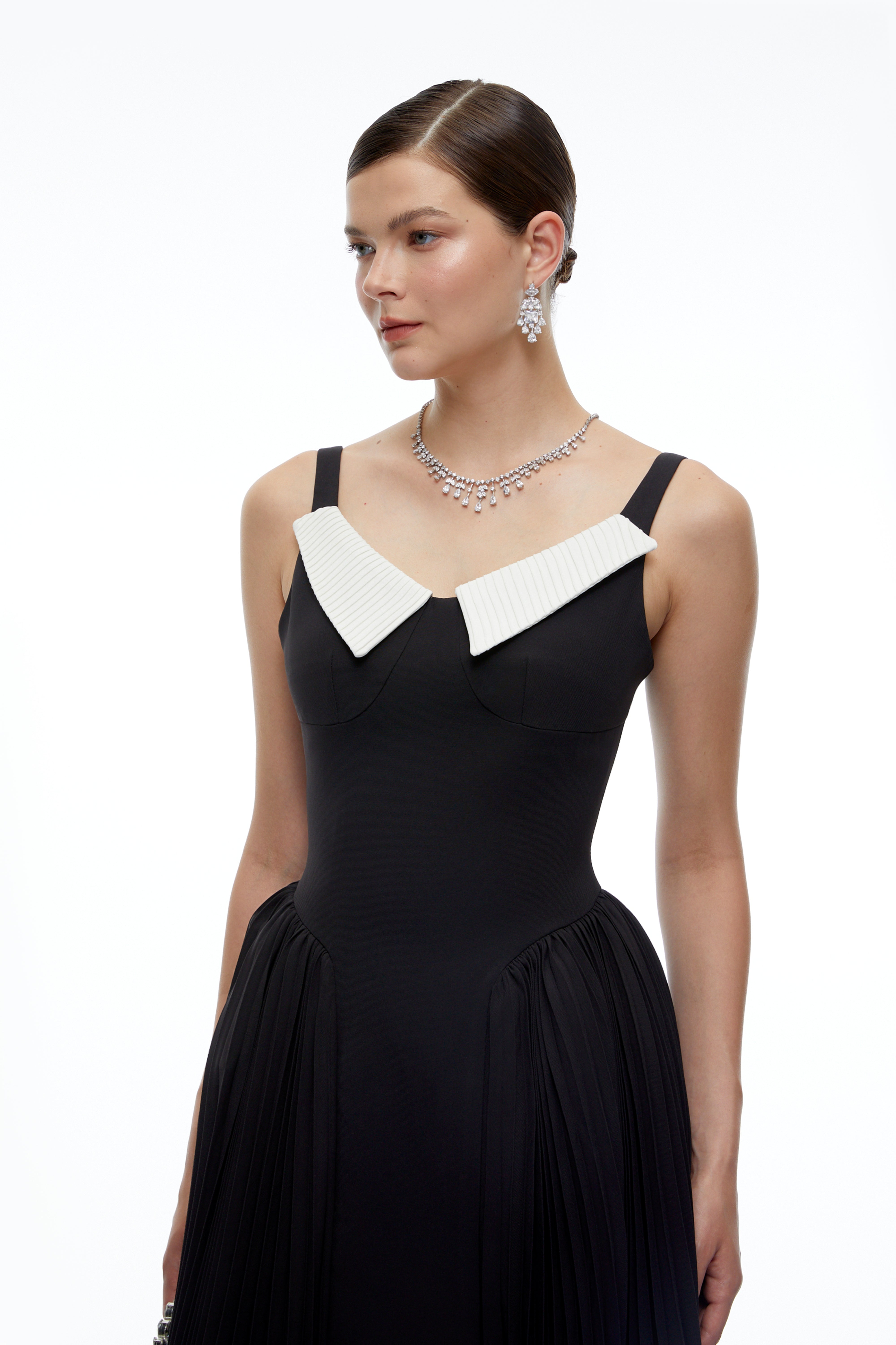 Caledonia Black Midi Dress with Contrast Collar