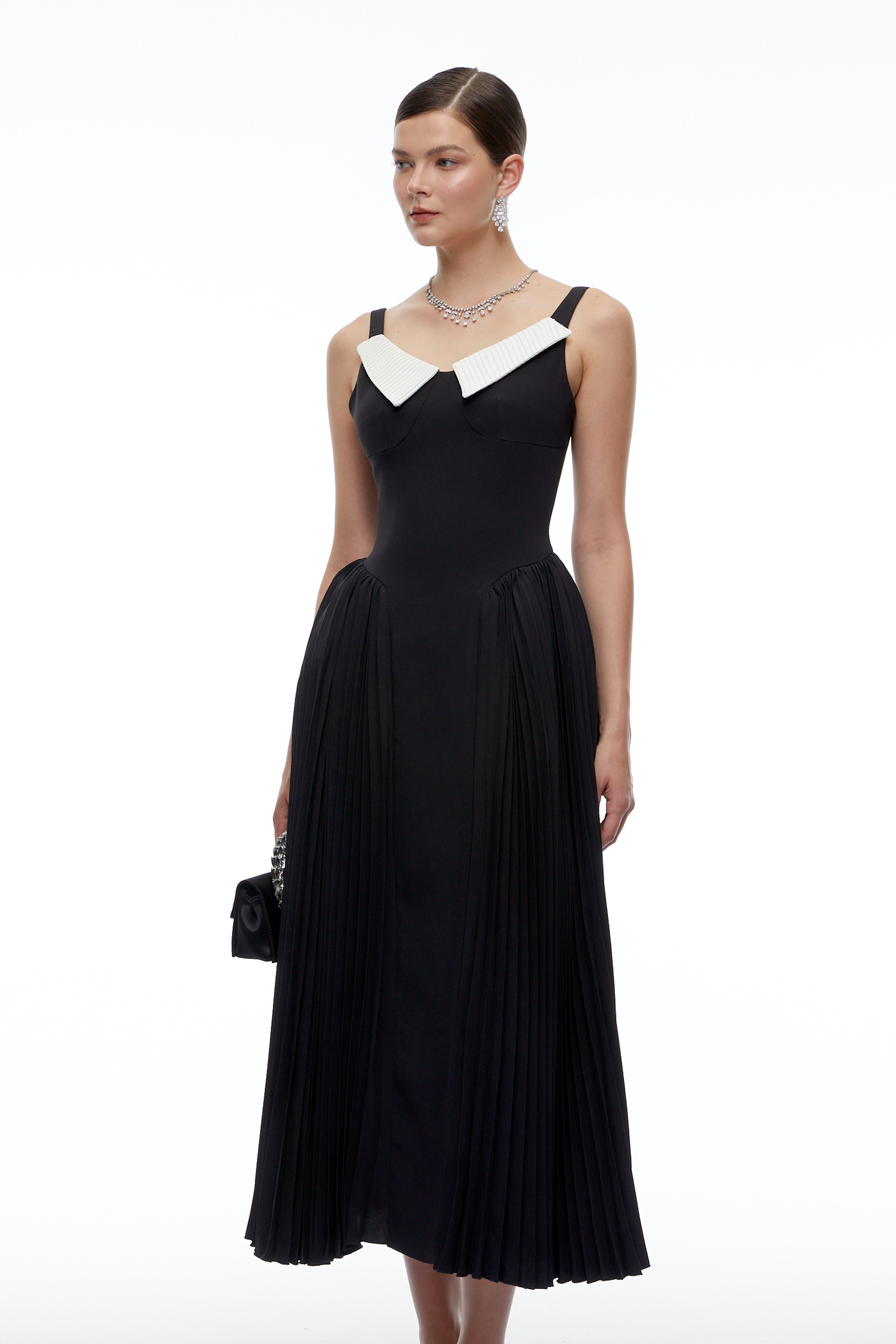 Caledonia Black Midi Dress with Contrast Collar