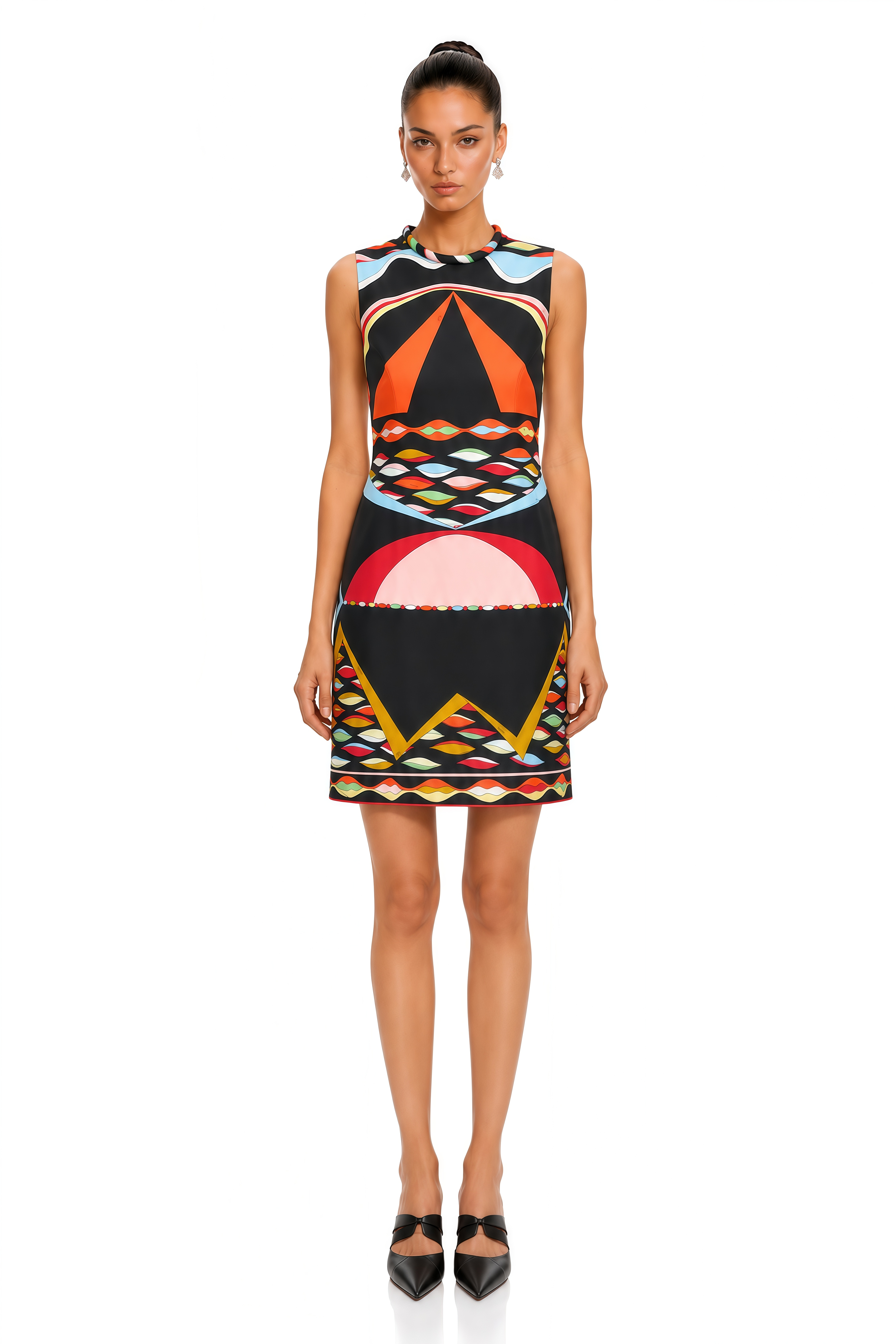 Calista Black Abstract Print Sleeveless Mini Dress