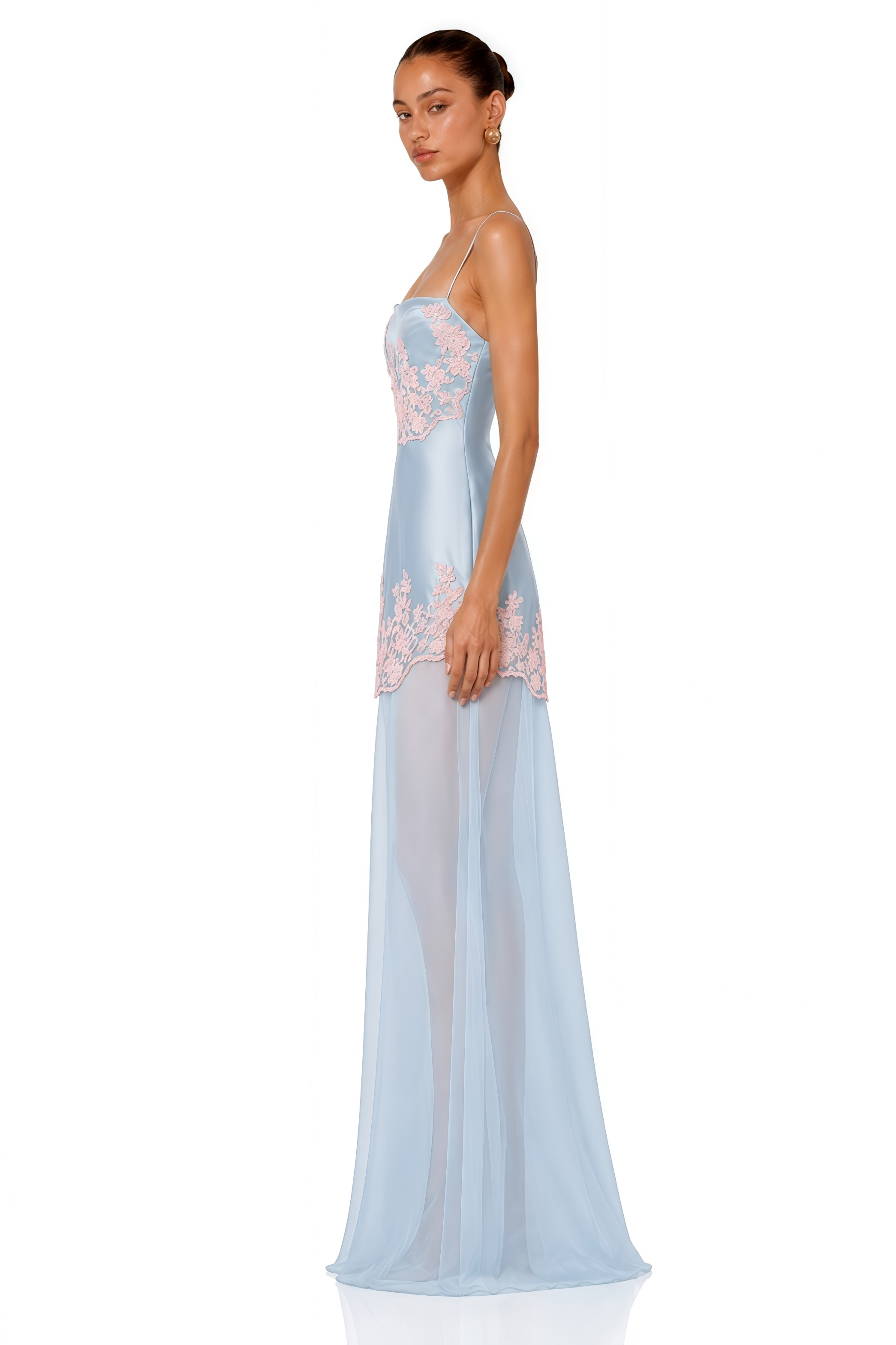 Calliope Blue Spaghetti Strap Satin Maxi Dress