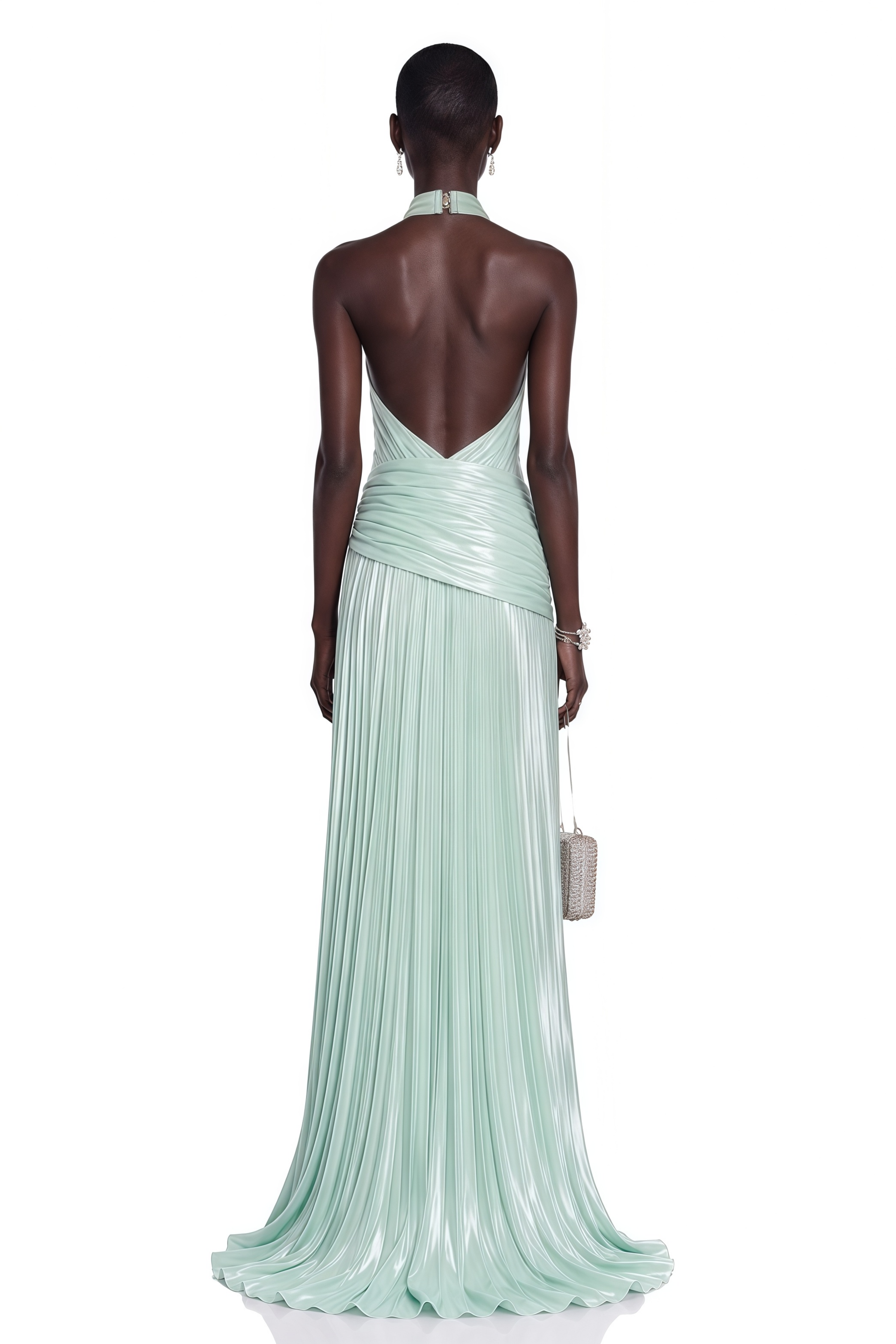 Calliope Mint Green Halterneck Ruched Slit Maxi Dress