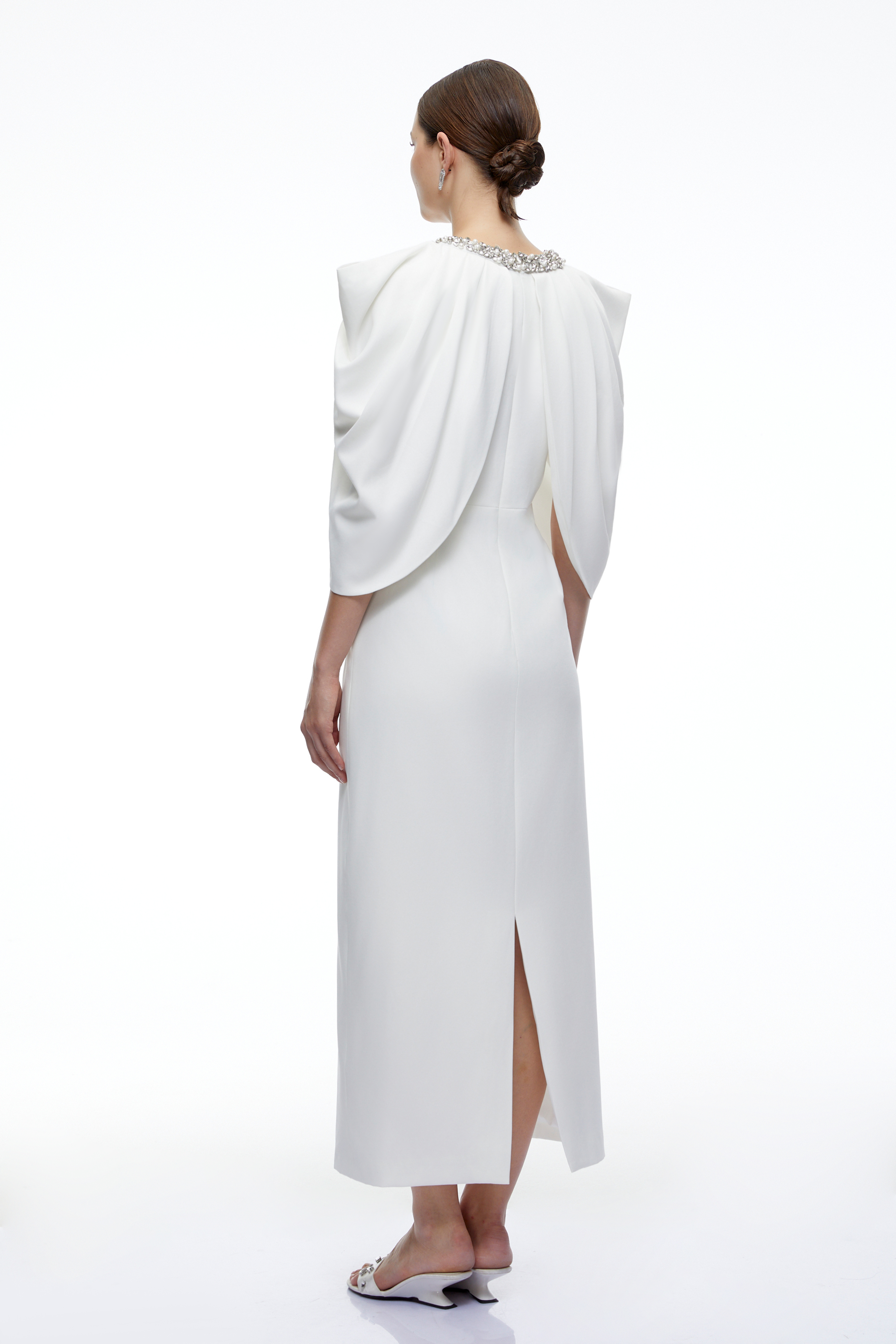 Calliope White Cape Sleeve Maxi Dress